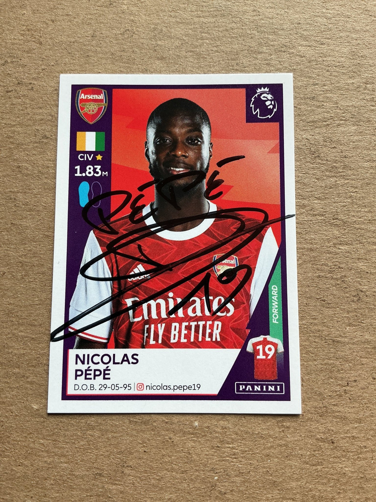 Nicolas Pépé, Ivory Coast 🇨🇮 Arsenal FC 2021 Panini hand signed - Autographs-World
