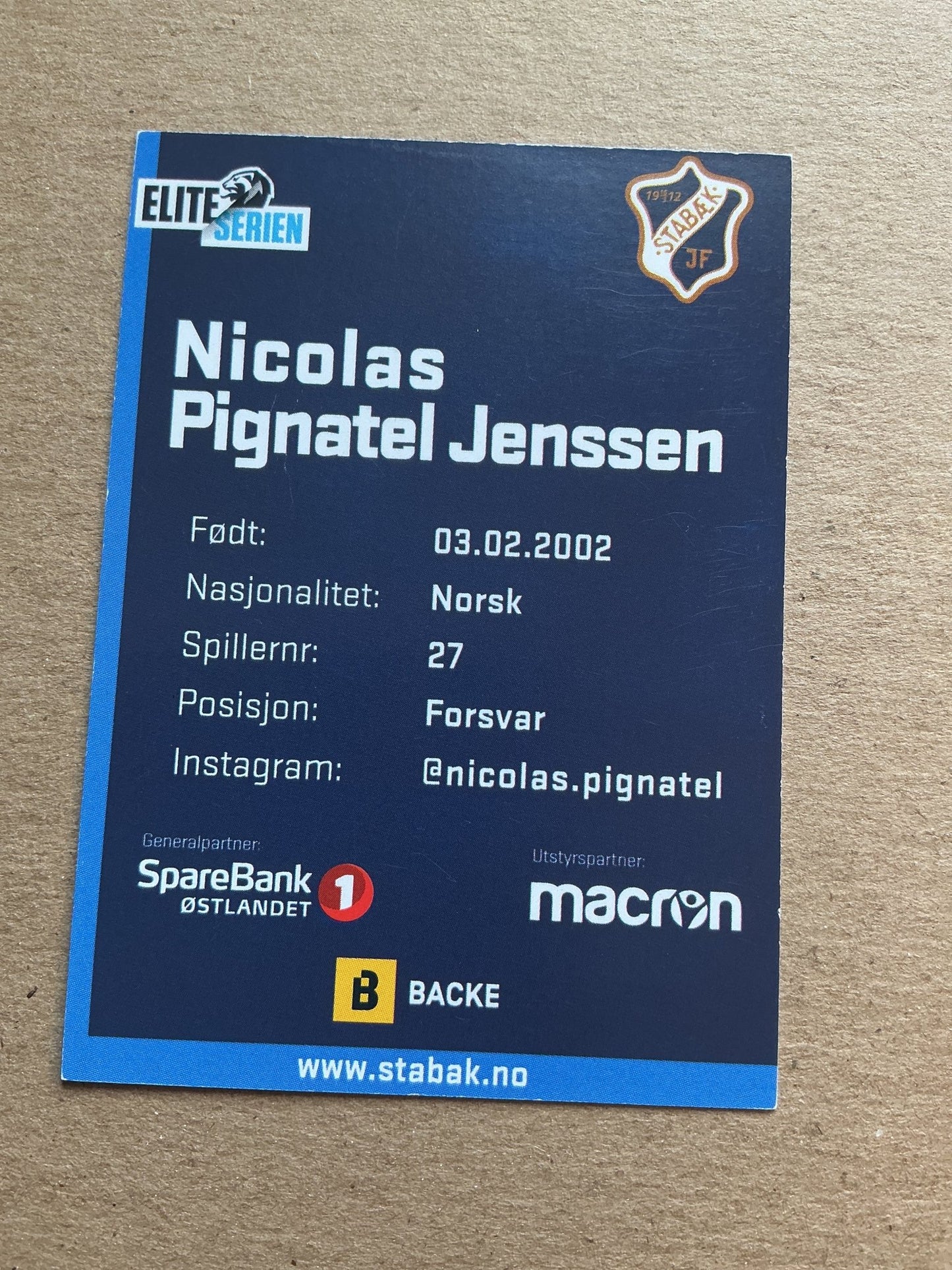 Nicolas Pignatel Jenssen, Norway 🇳🇴 Stabæk IF 2019/20 hand signed - Autographs-World