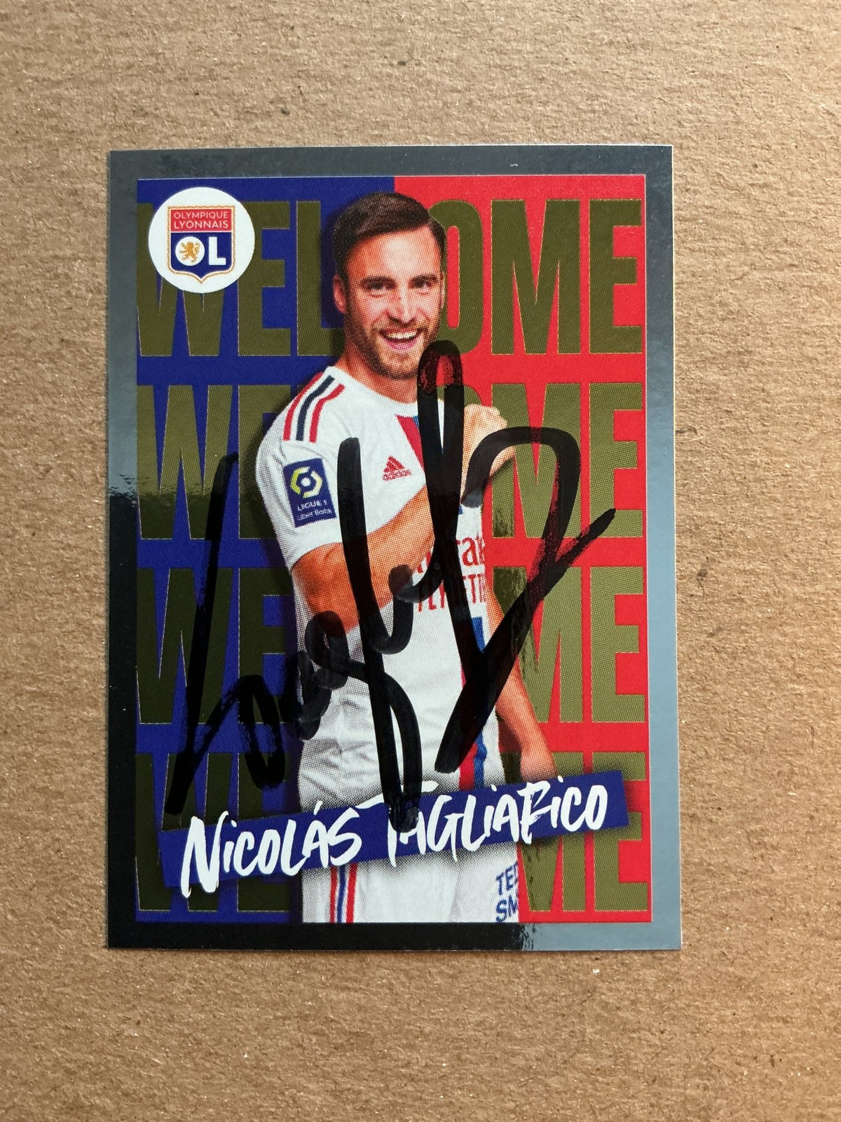Nicolás Tagliafico, Argentina 🇦🇷 Olympique Lyon 2023 Panini hand signed - Autographs-World