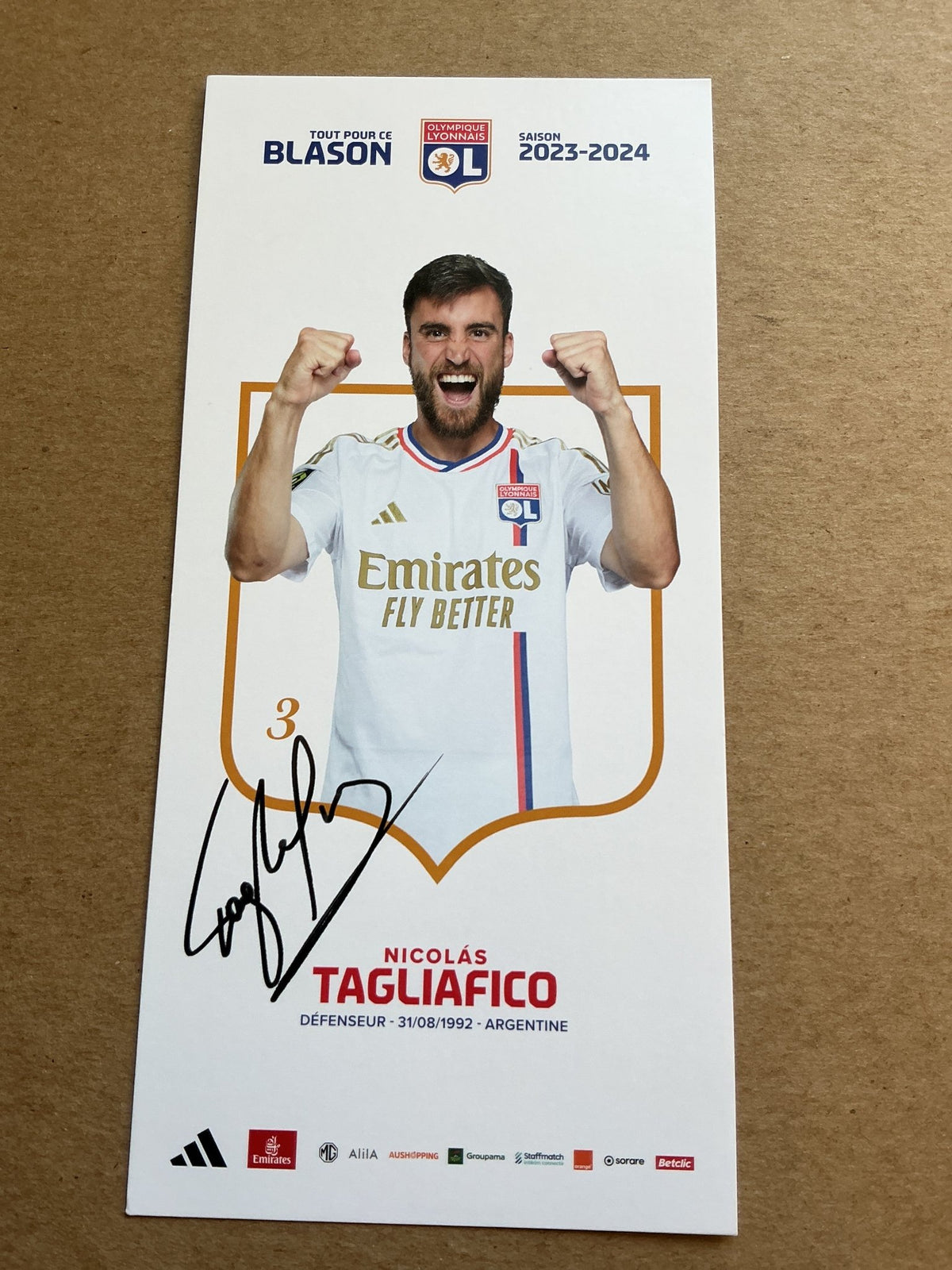 Nicolas Tagliafico, Argentina 🇦🇷 Olympique Lyon 2023/24 hand signed - Autographs-World