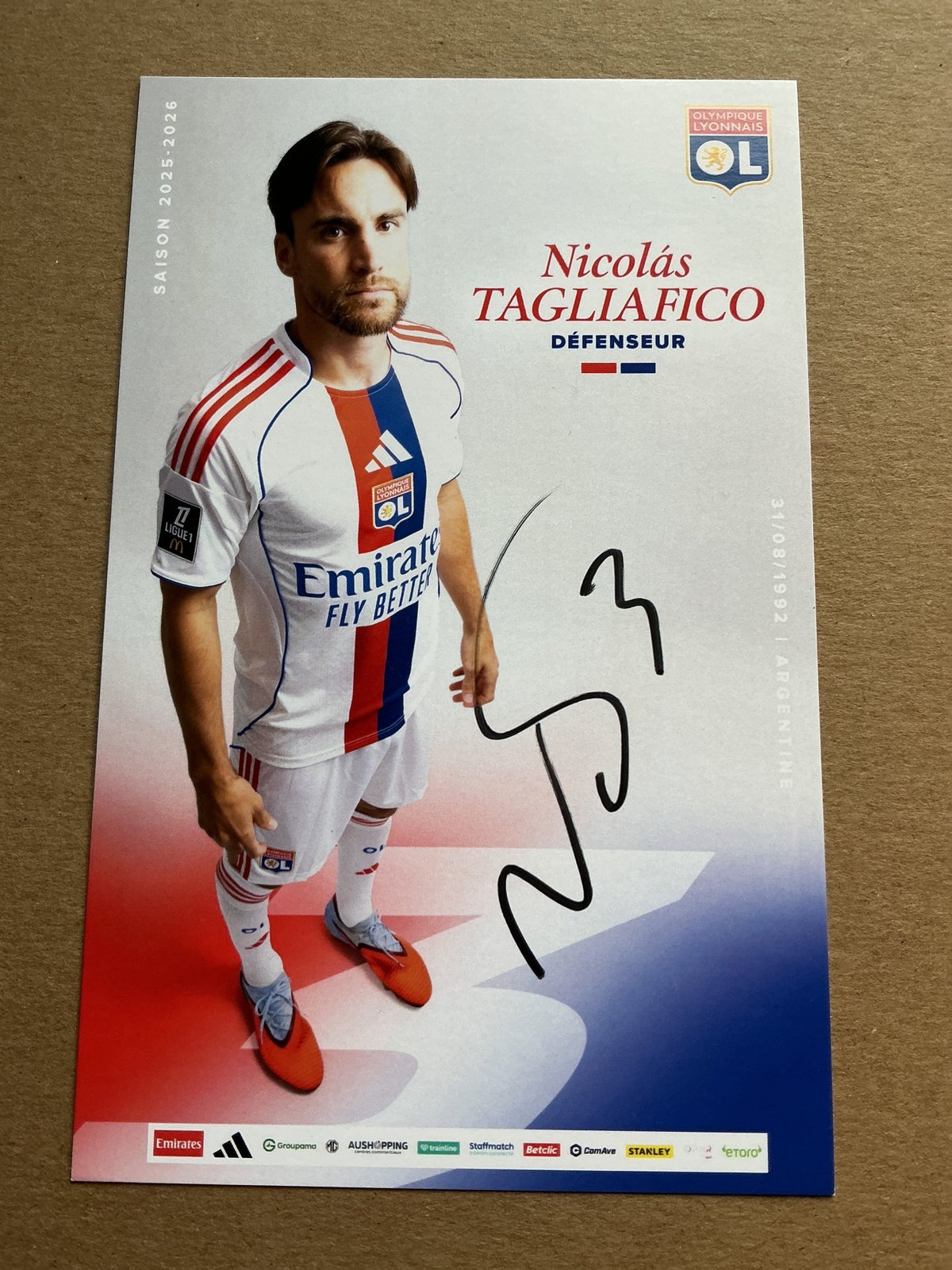 Nicolás Tagliafico, Argentina 🇦🇷 Olympique Lyon 2025/26 hand signed - Autographs-World