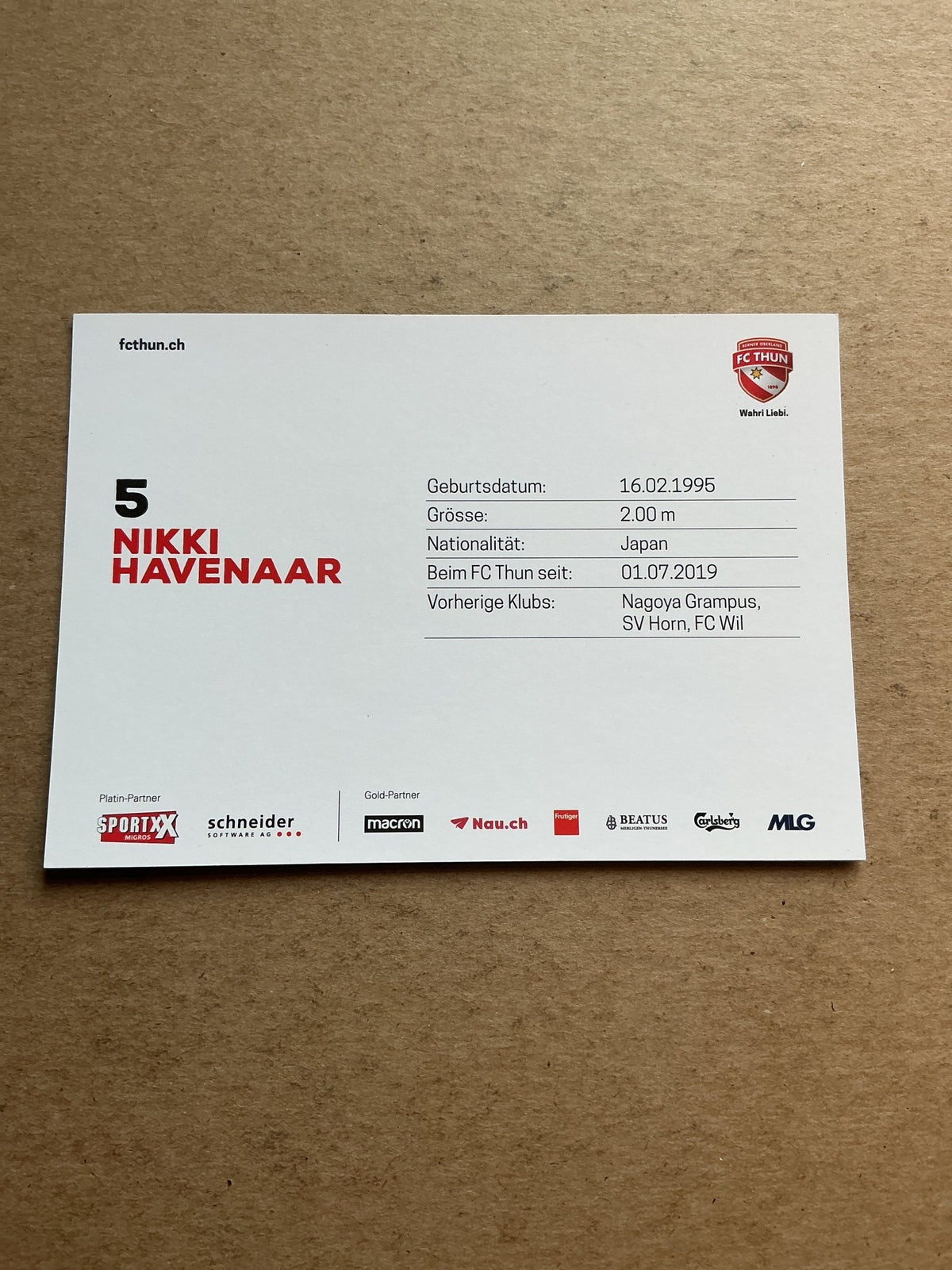 Nikki Havenaar, Japan 🇯🇵 FC Thun 2020/21 hand signed - Autographs-World