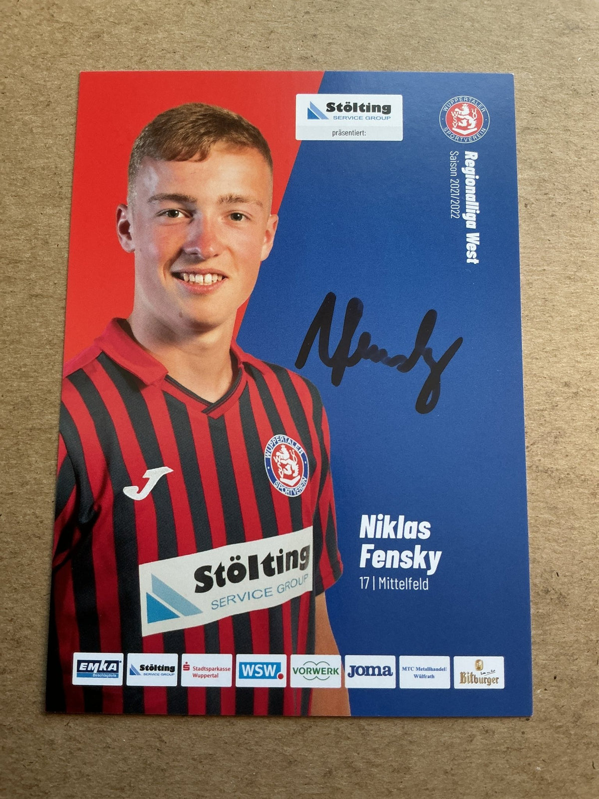 Niklas Fensky, Germany 🇩🇪 Wuppertaler SV 2021/22 hand signed - Autographs-World