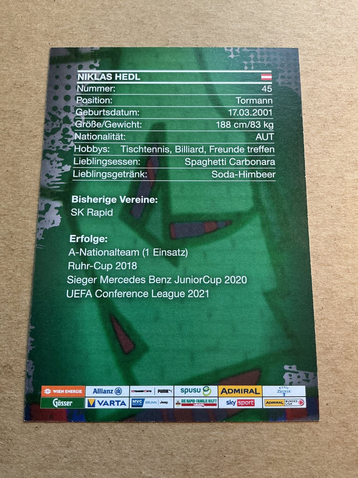 Niklas Hedl, Austria 🇦🇹 SK Rapid Wien 2023/24 hand signed - Autographs-World