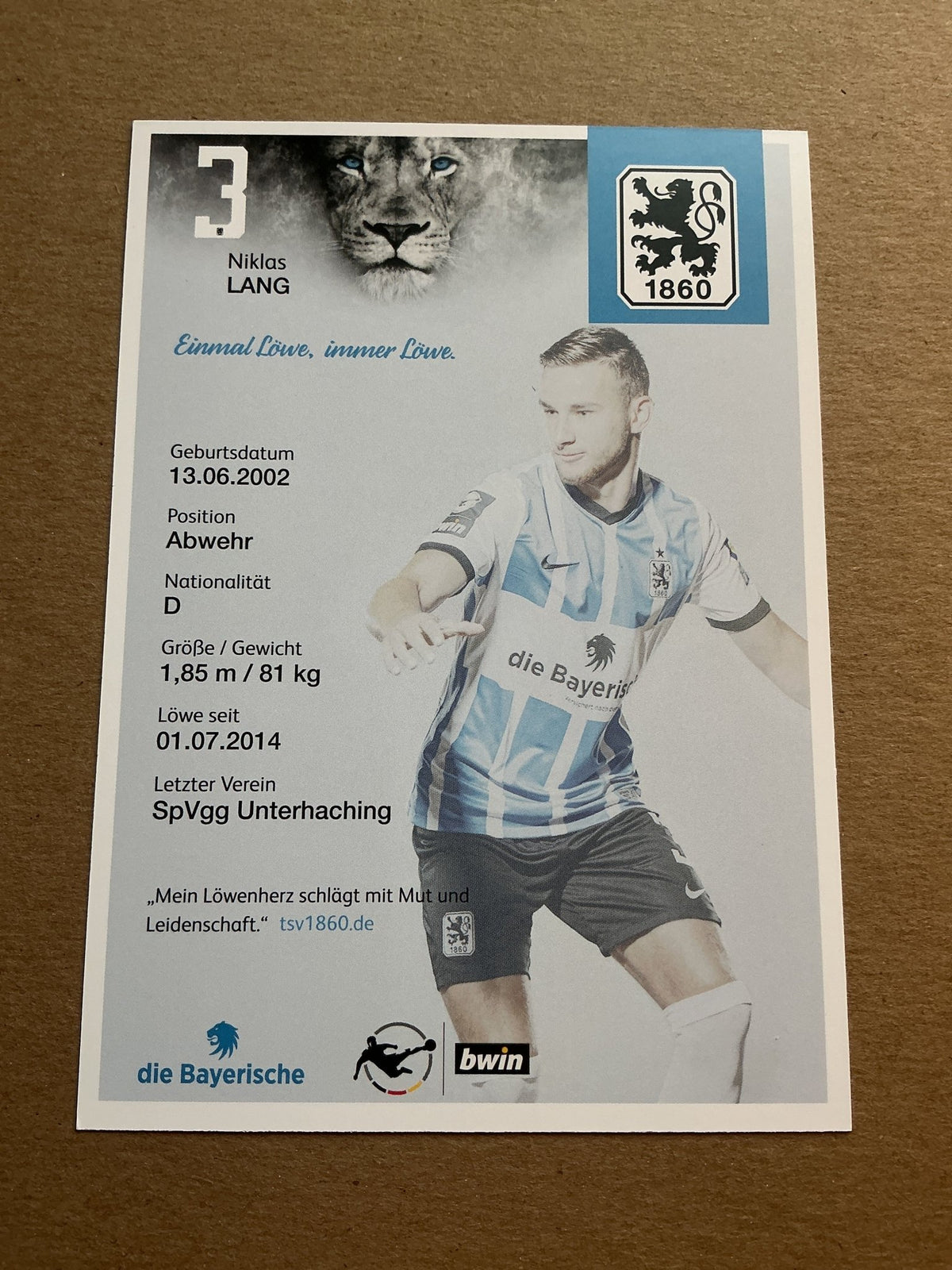 Niklas Lang, Germany 🇩🇪 TSV 1860 München 2021/22 hand signed - Autographs-World