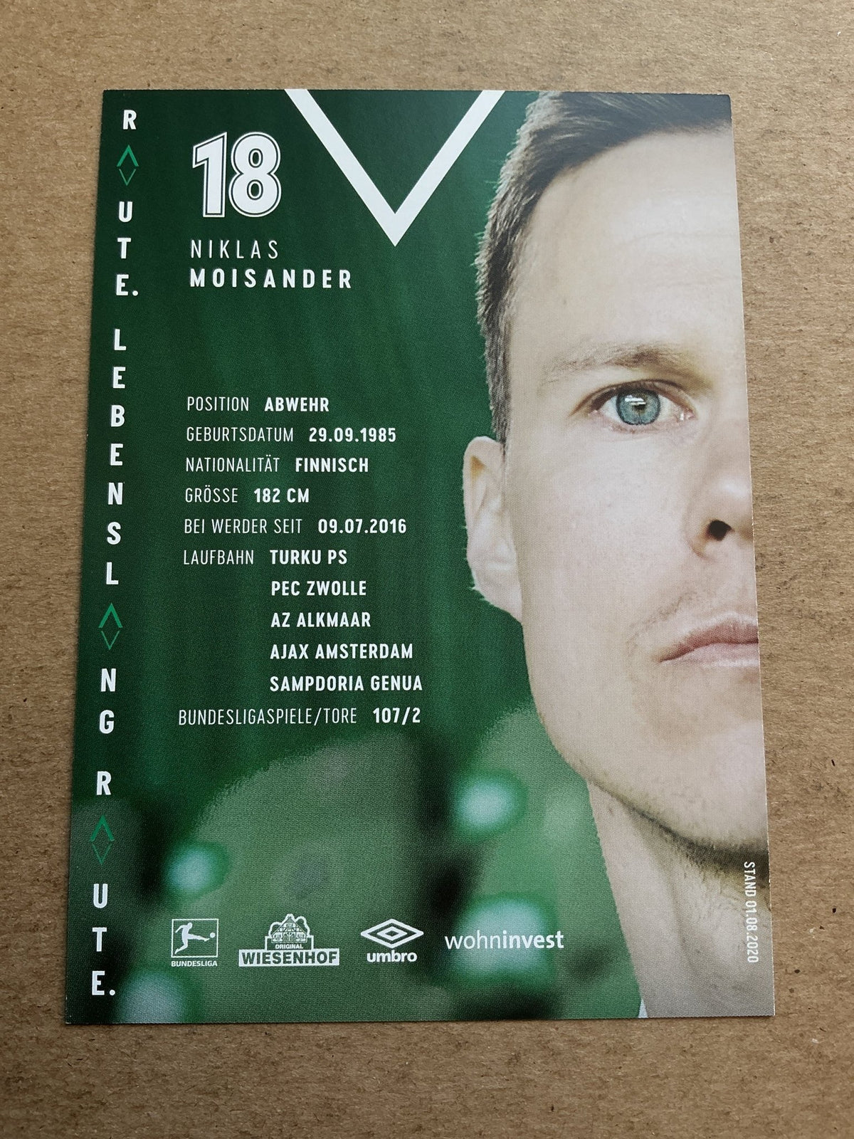 Niklas Moisander, Finland 🇫🇮 SV Werder Bremen 2020/21 hand signed - Autographs-World