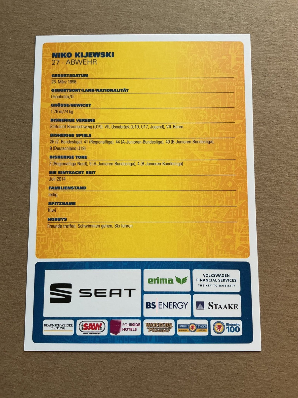 Niko Kijewski, Germany 🇩🇪 Eintracht Braunschweig 2018/19 hand signed - Autographs-World