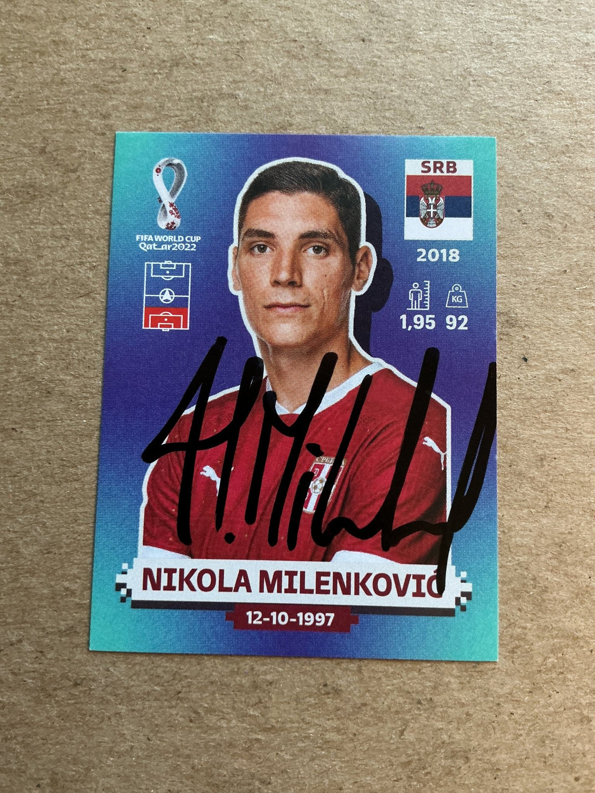 Nikola Milenkovic, Serbia 🇷🇸 FIFA World Cup 2022 Panini hand signed - Autographs-World