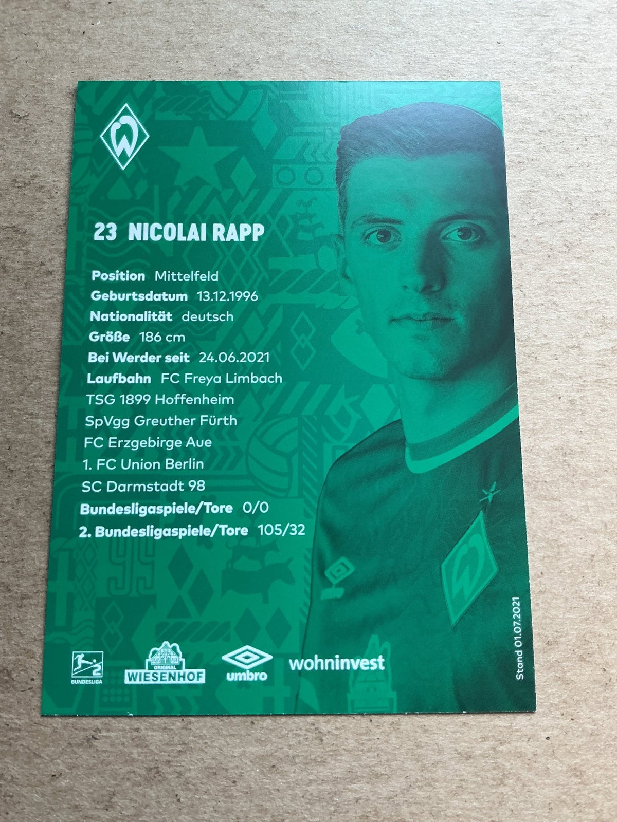 Nikolai Rapp, Germany 🇩🇪 SV Werder Bremen 2021/22 hand signed - Autographs-World