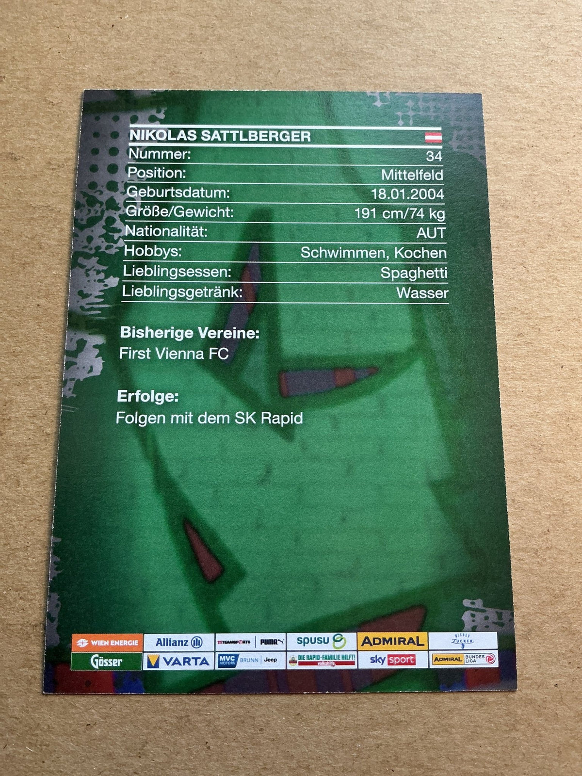 Nikolas Sattlberger, Austria 🇦🇹 SK Rapid Wien 2023/24 hand signed - Autographs-World