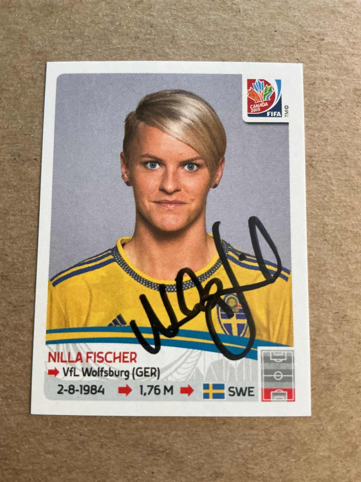 Nilla Fischer, Sweden 🇸🇪 FIFA Women’s World Cup 2015 Panini hand signed - Autographs-World