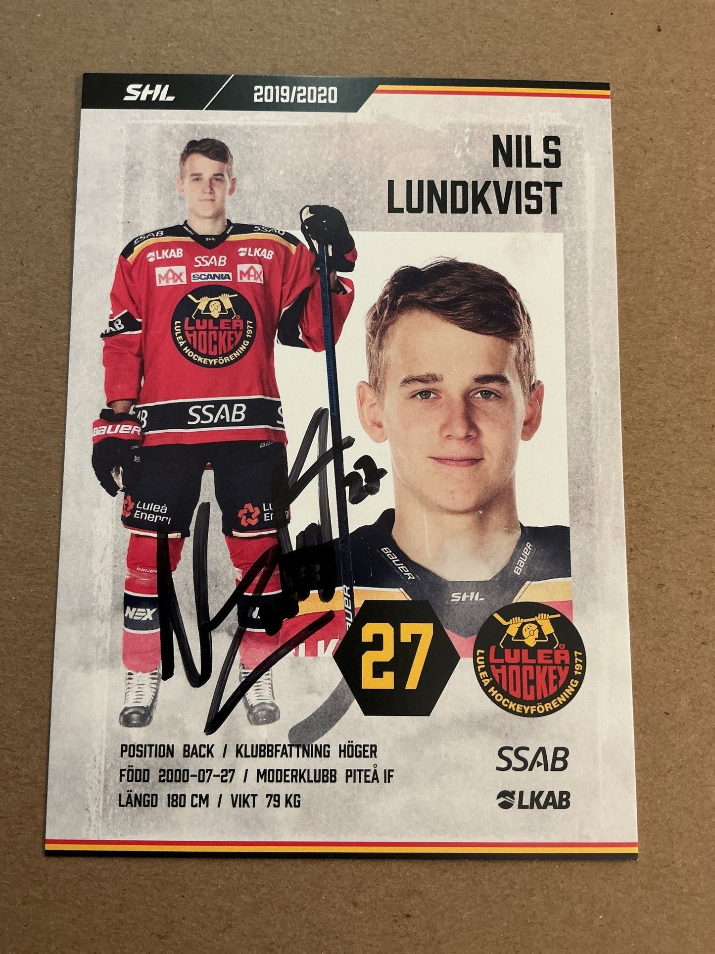 Nils Lundkvist, Sweden 🇸🇪 Luleå Hockey 2019/20 hand signed - Autographs-World