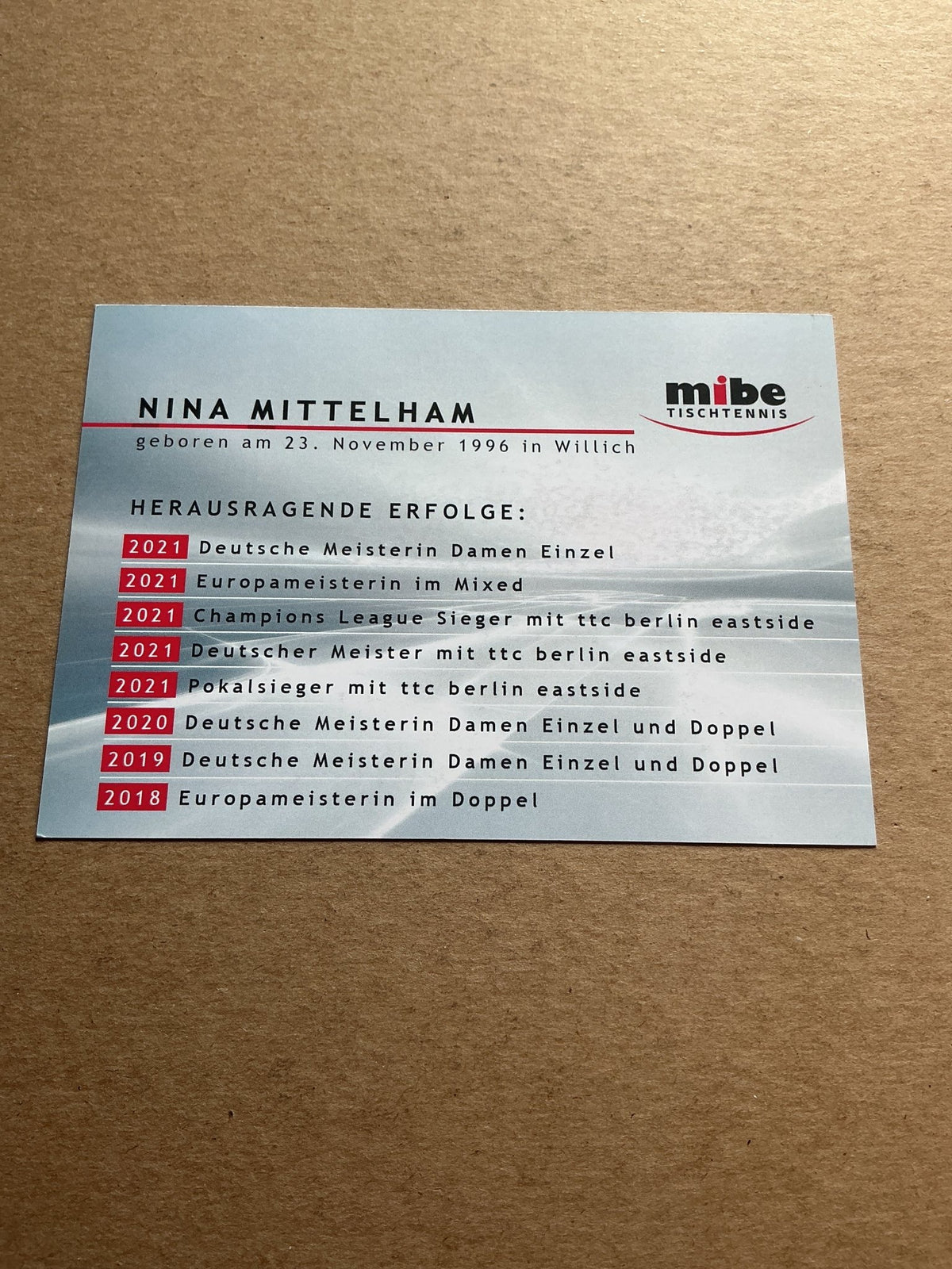 Nina Mittelham, Germany 🇩🇪 Table Tennis Summer Olympics 2024 hand signed - Autographs-World