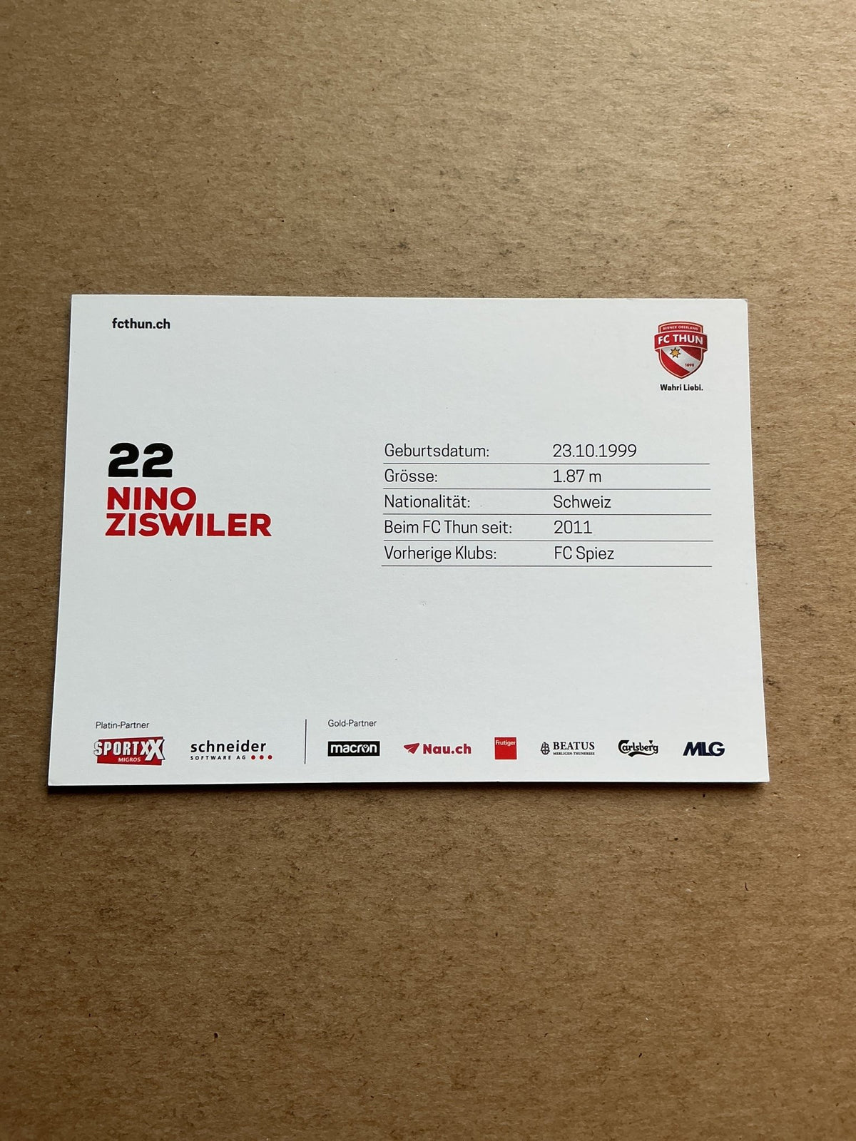 Nino Ziswiler, Switzerland 🇨🇭 FC Thun 2020/21 hand signed - Autographs-World