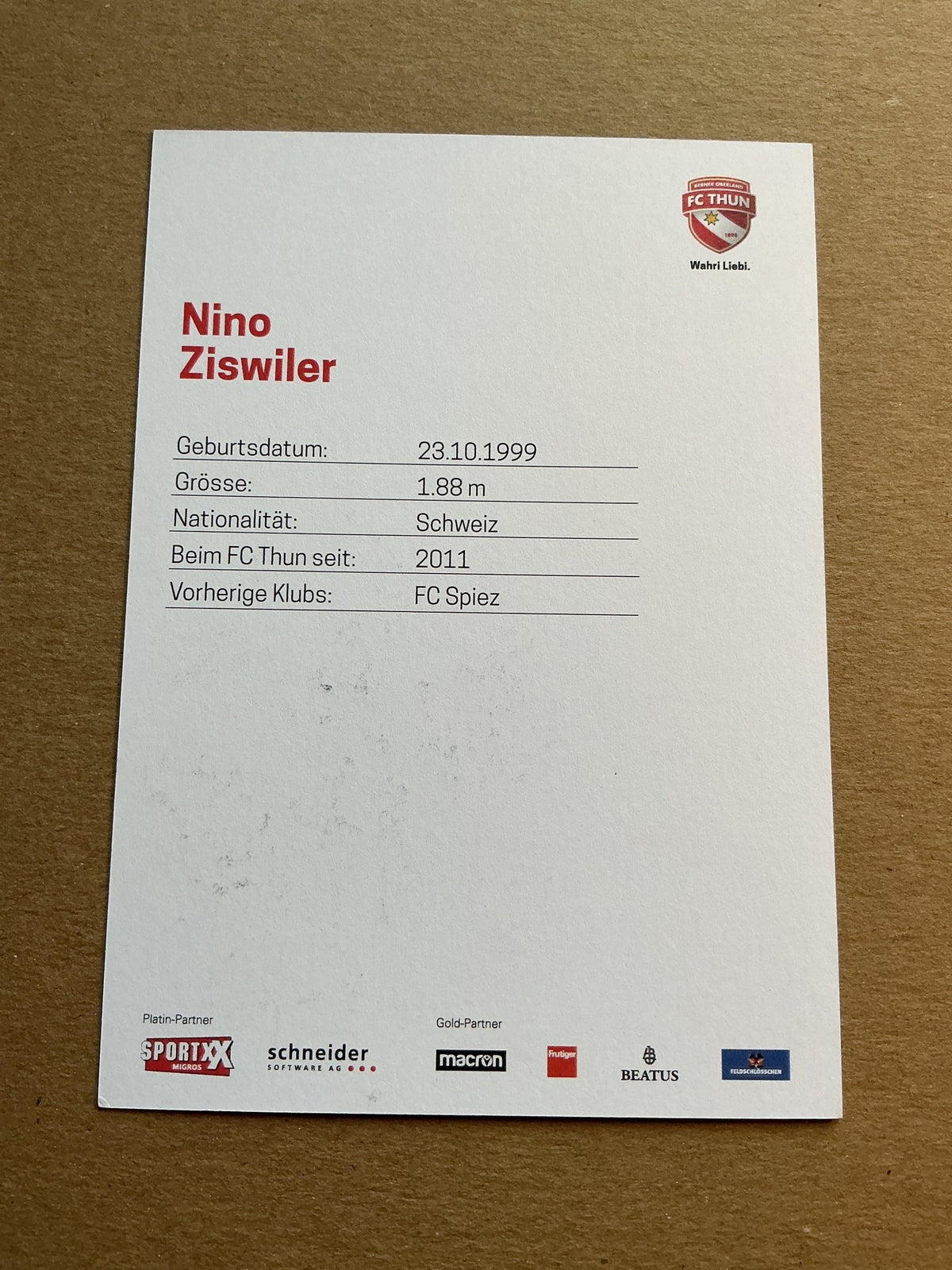 Nino Ziswiler, Switzerland 🇨🇭 FC Thun 2022/23 hand signed - Autographs-World
