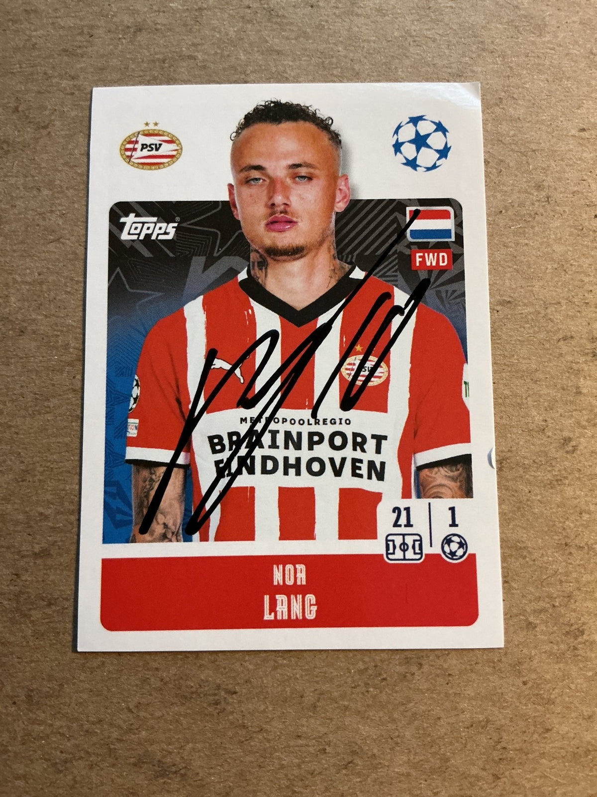 Noa Lang, Netherlands 🇳🇱 PSV Eindhoven 2024/25 Topps hand signed - Autographs-World
