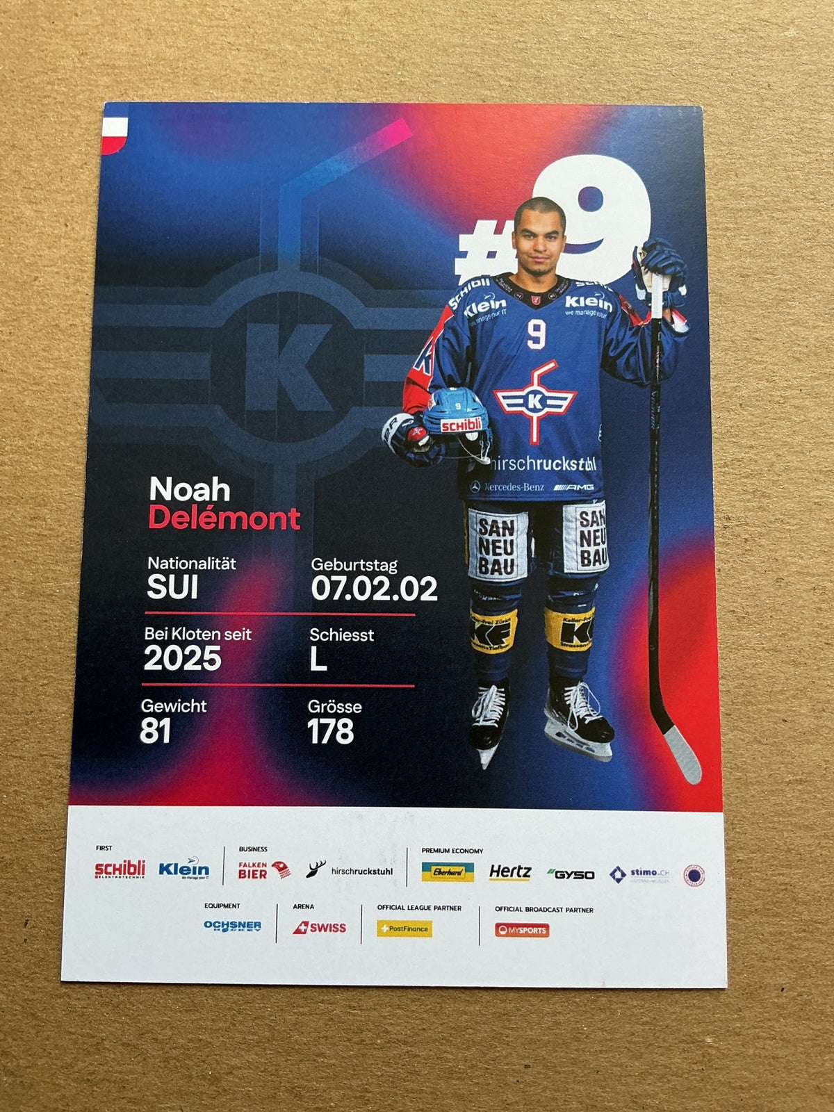 Noah Delémont, Switzerland 🇨🇭 EHC Kloten 2025/26 hand signed - Autographs-World