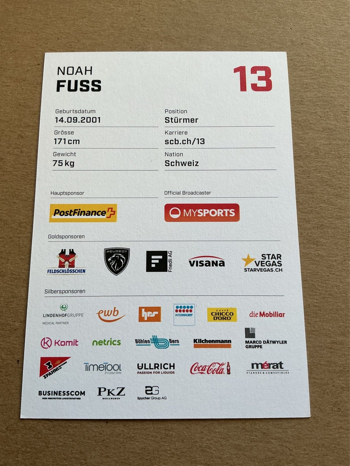 Noah Fuss, Switzerland 🇨🇭 SC Bern 2023/24 hand signed - Autographs-World