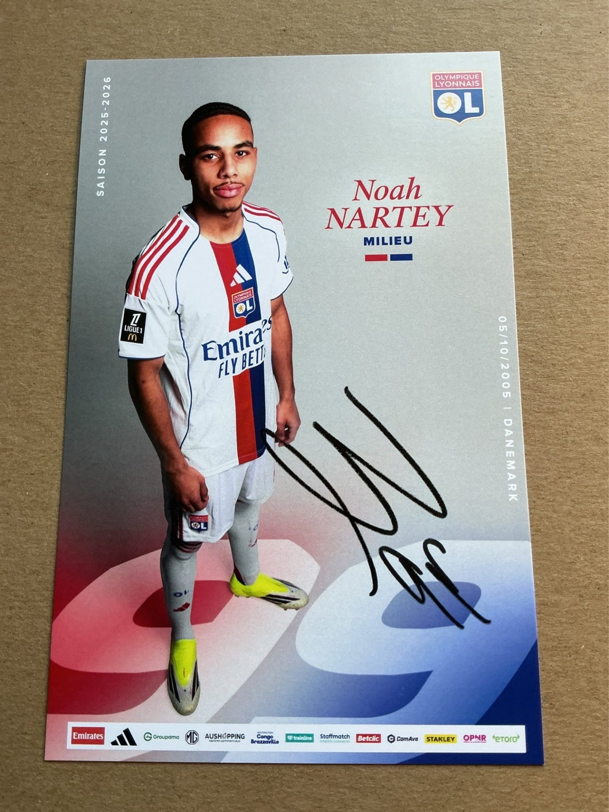 Noah Nartey, Denmark 🇩🇰 Olympique Lyon 2025/26 hand signed - Autographs-World