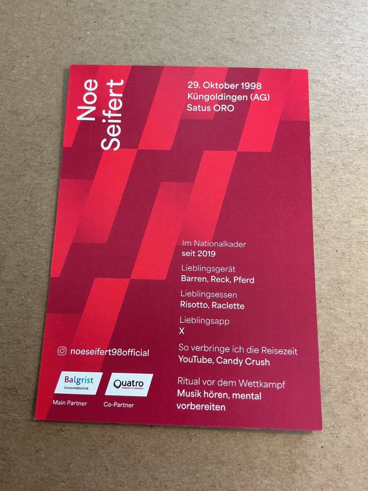 Noe Seifert, Switzerland 🇨🇭Gymnastics Sports 2025 hand signed - Autographs-World