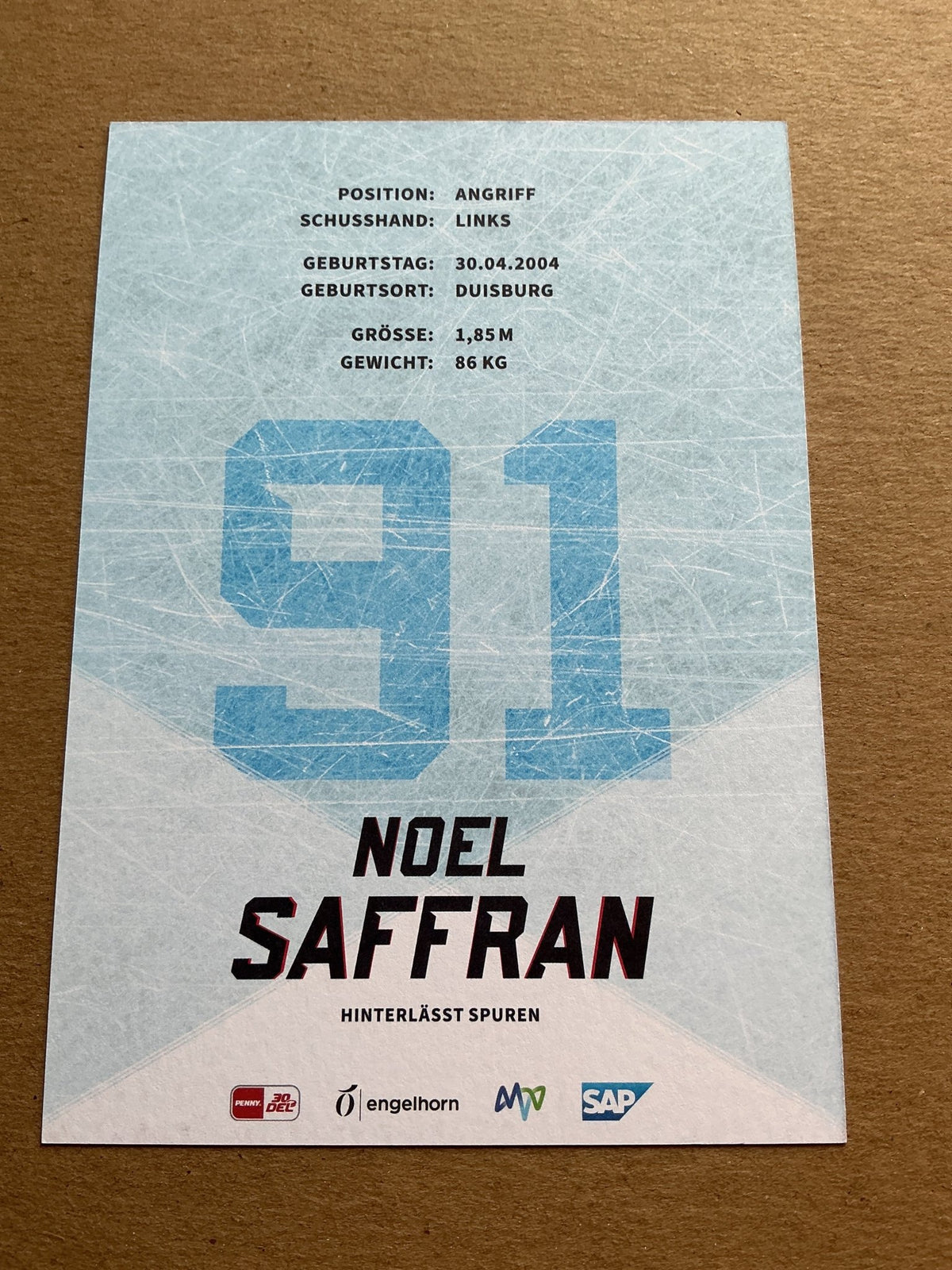 Noel Saffran, Germany 🇩🇪 Adler Mannheim 2023/24 hand signed - Autographs-World