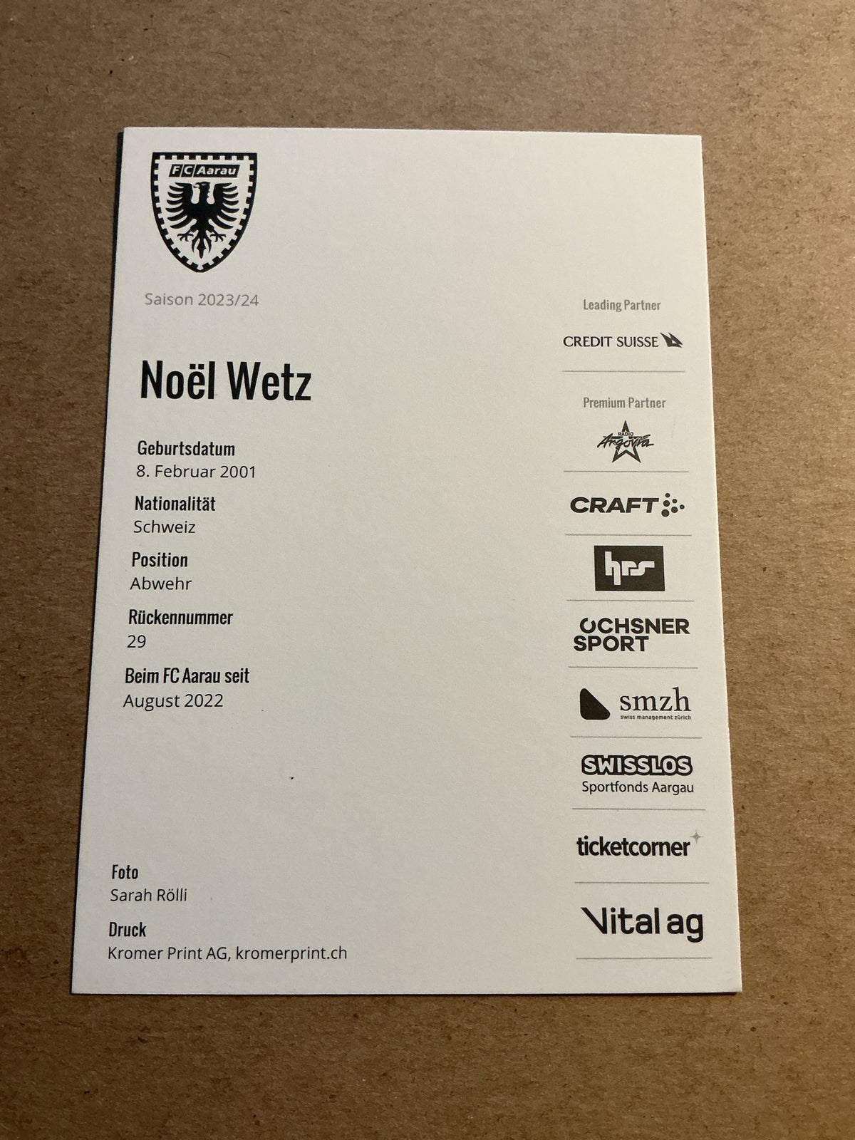 Noël Wetz, Switzerland 🇨🇭 FC Aarau 2023/24 hand signed - Autographs-World