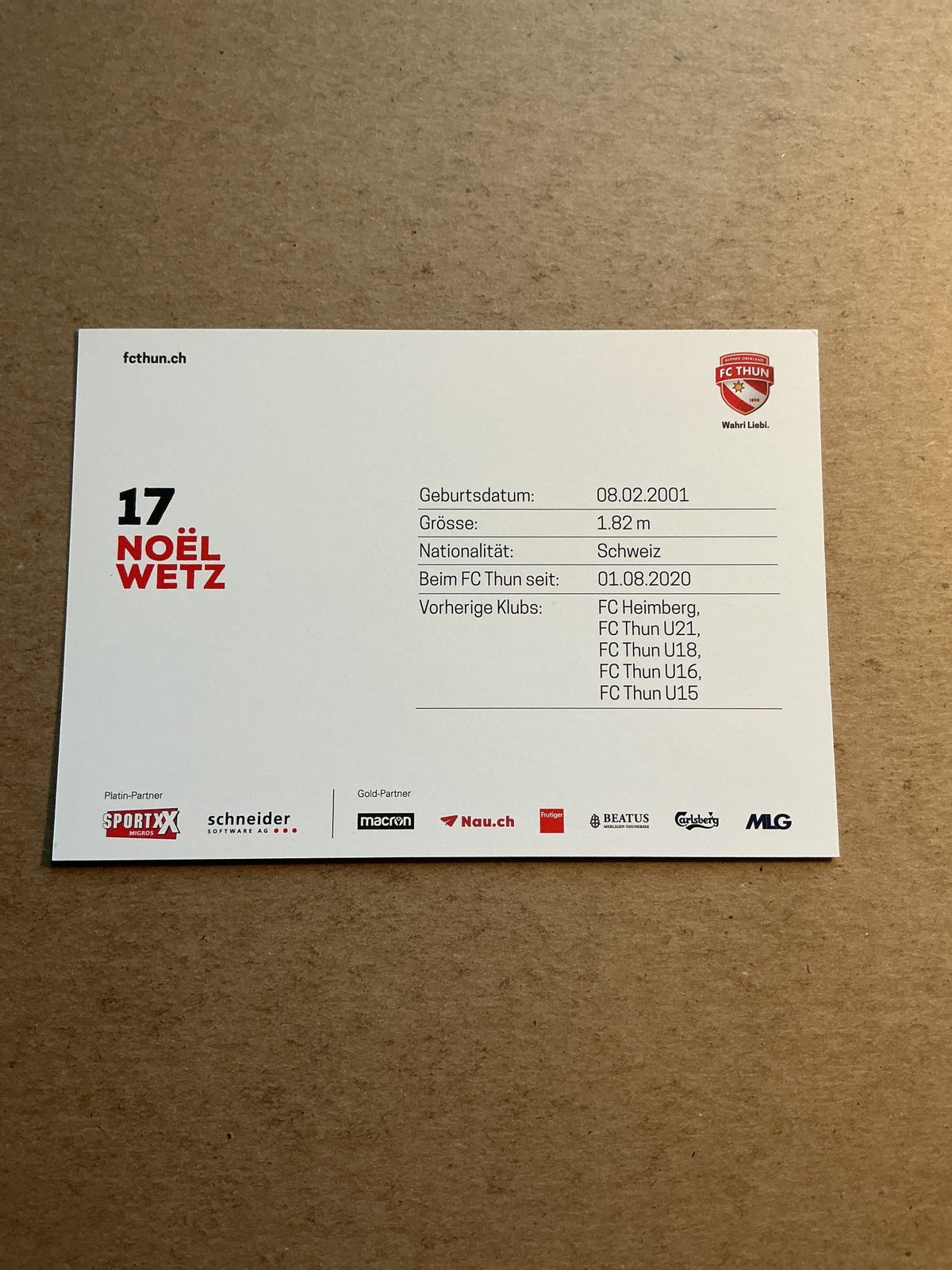 Noël Wetz, Switzerland 🇨🇭 FC Thun 2020/21 hand signed - Autographs-World