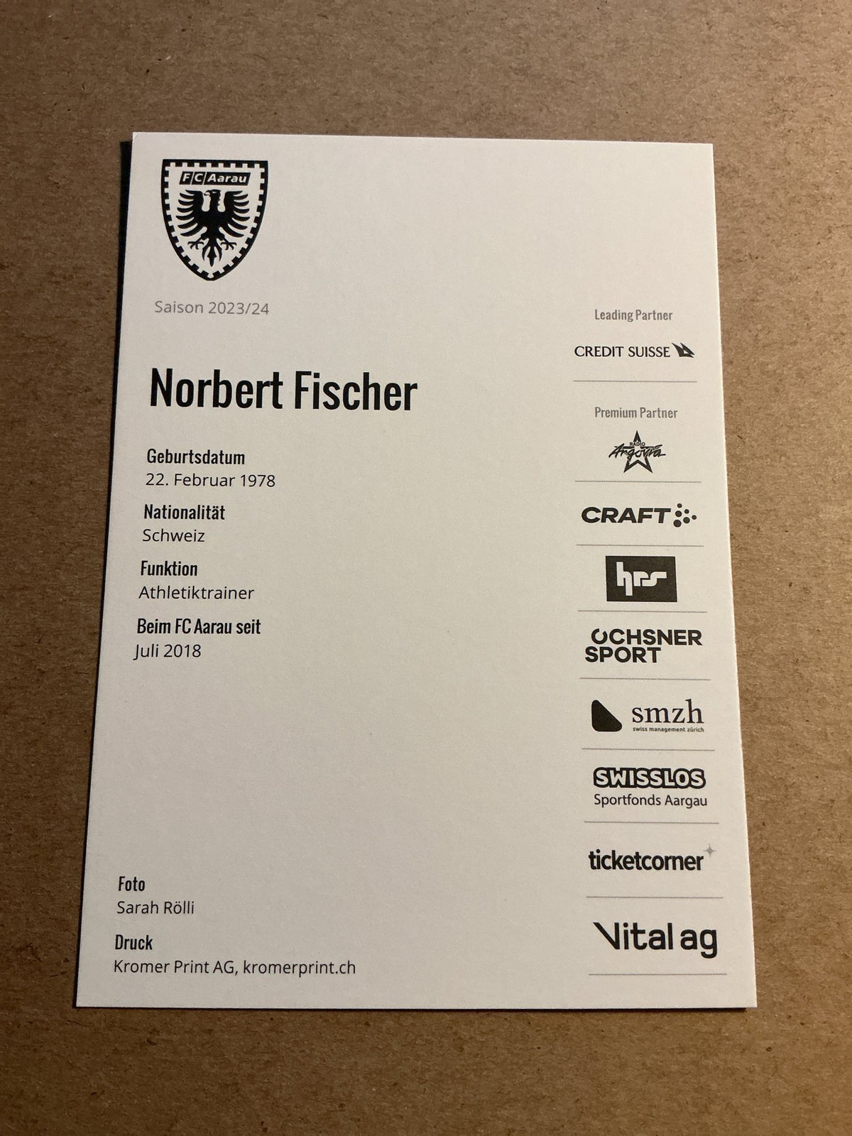 Norbert Fischer, Switzerland 🇨🇭FC Aarau 2023/24 hand signed - Autographs-World