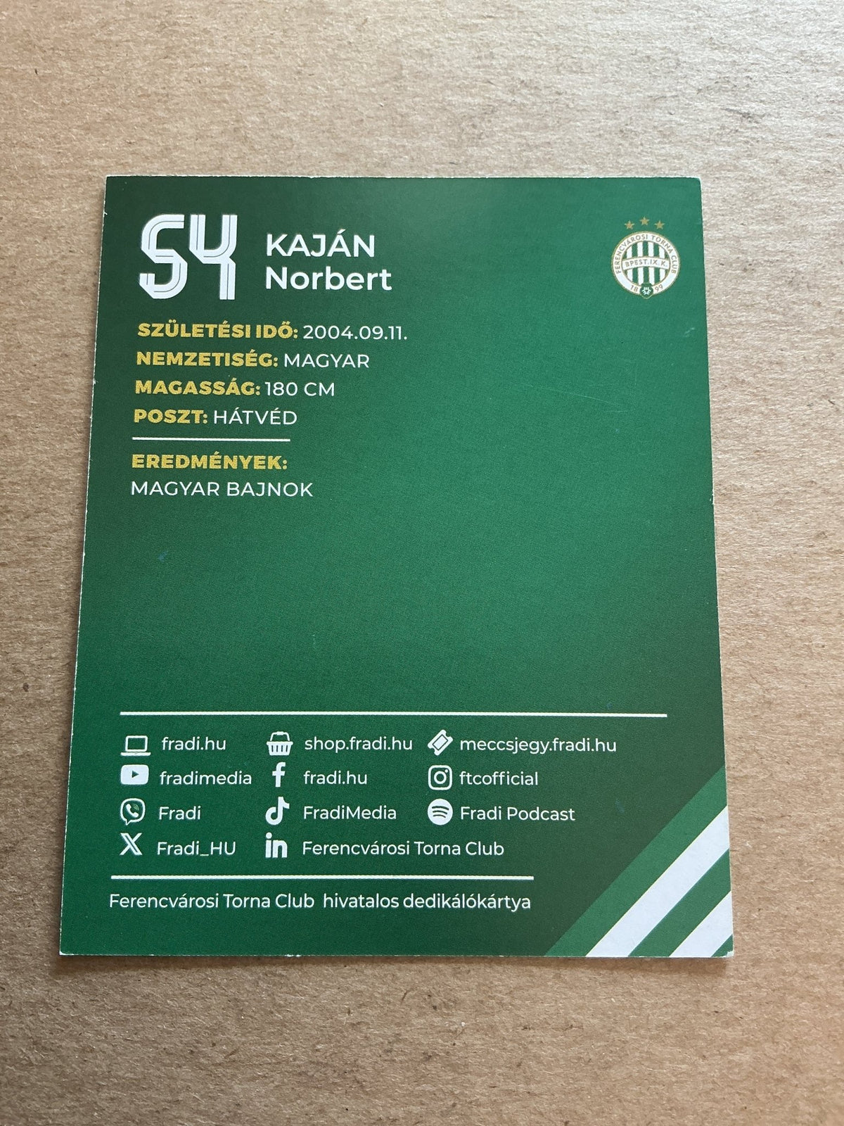 Norbert Kajan, Hungary 🇭🇺 Ferencvaros TC 2024/25 hand signed - Autographs-World
