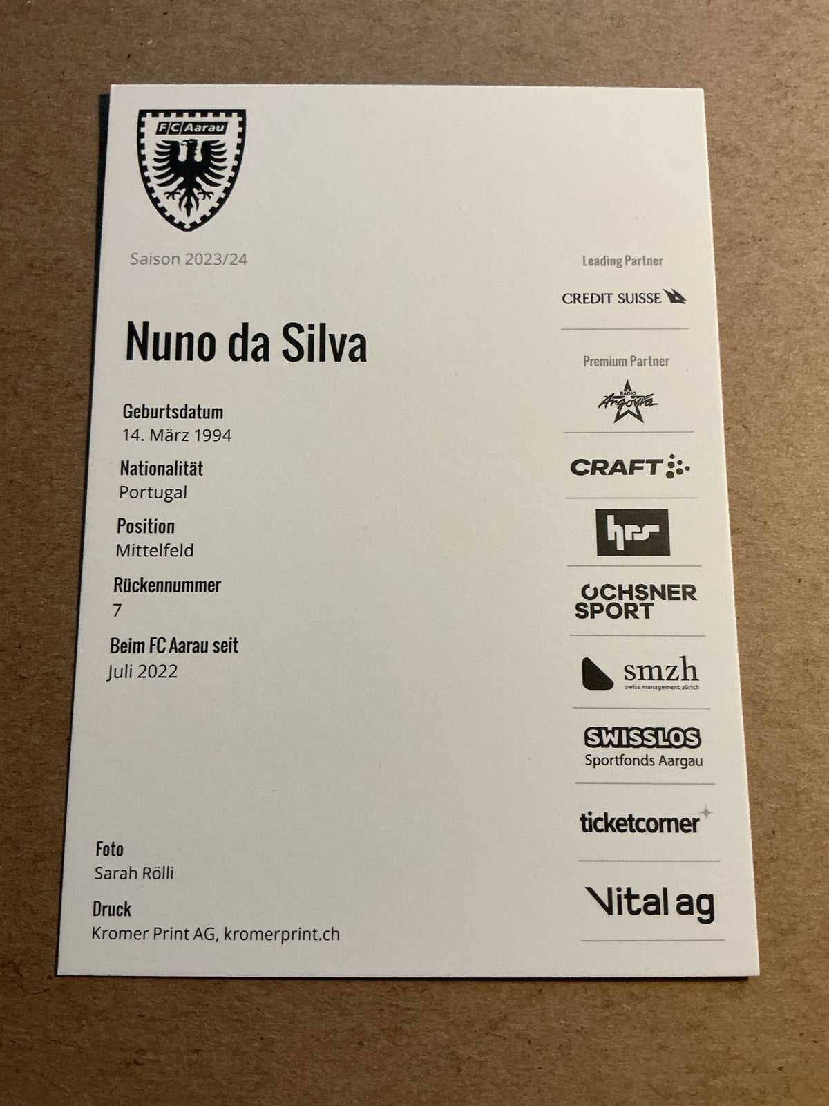 Nuno da Silva, Portugal 🇵🇹 FC Aarau 2023/24 hand signed - Autographs-World