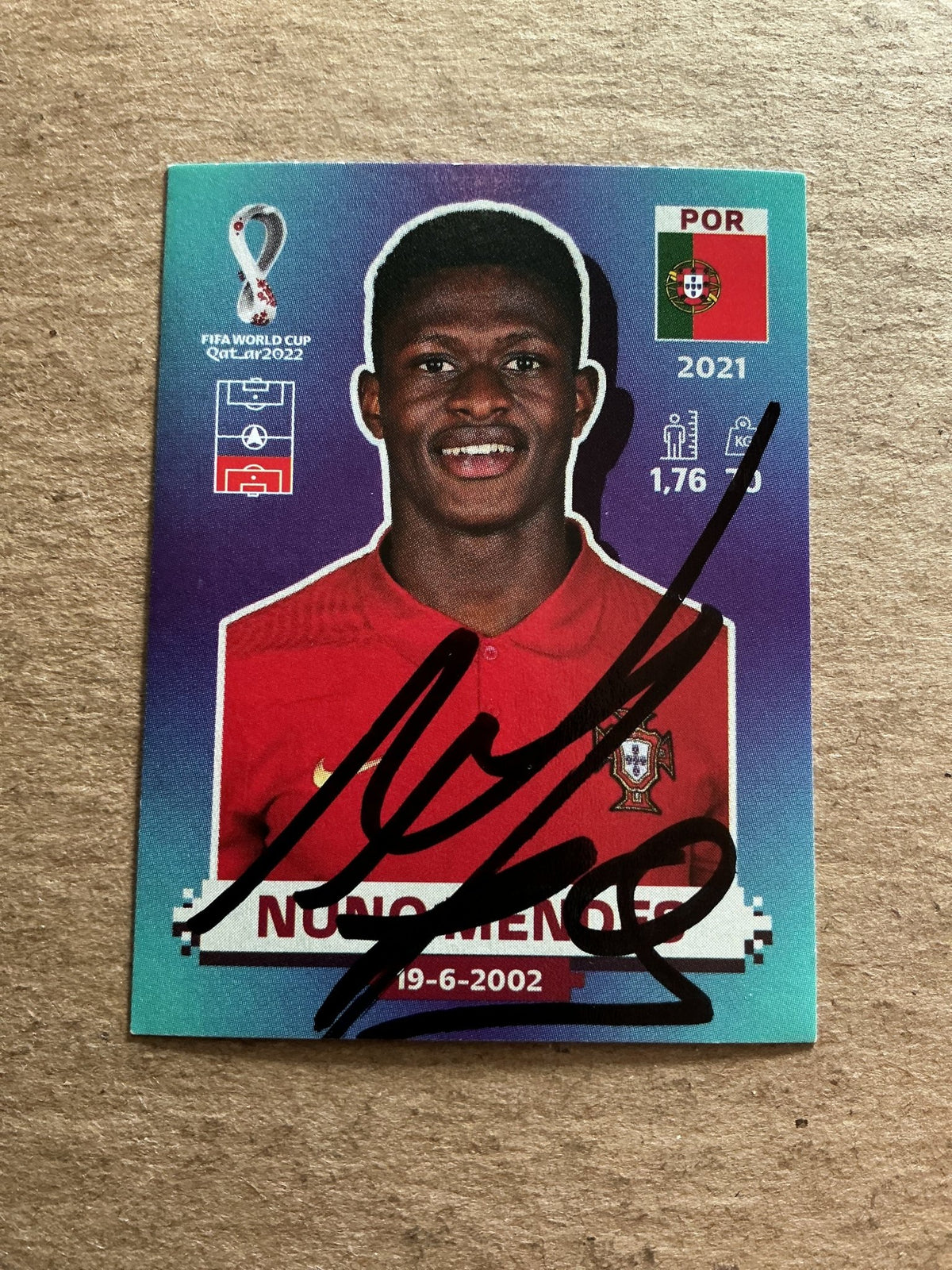 Nuno Mendes, Portugal 🇵🇹 FIFA World Cup 2022 Panini hand signed - Autographs-World