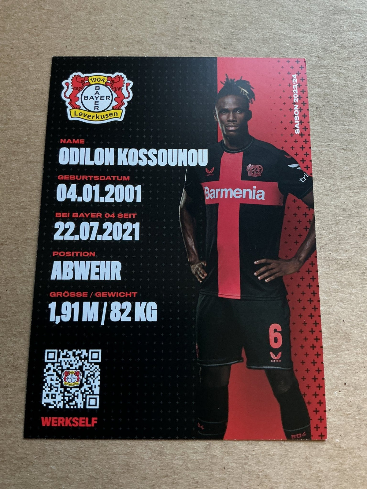 Odilion Kossounou, Ivory Coast 🇨🇮 Bayer 04 Leverkusen 2023/24 hand signed - Autographs-World