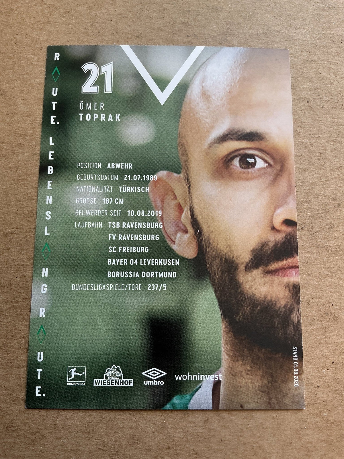 Ömer Toprak, Türkiye 🇹🇷 SV Werder Bremen 2020/21 hand signed - Autographs-World