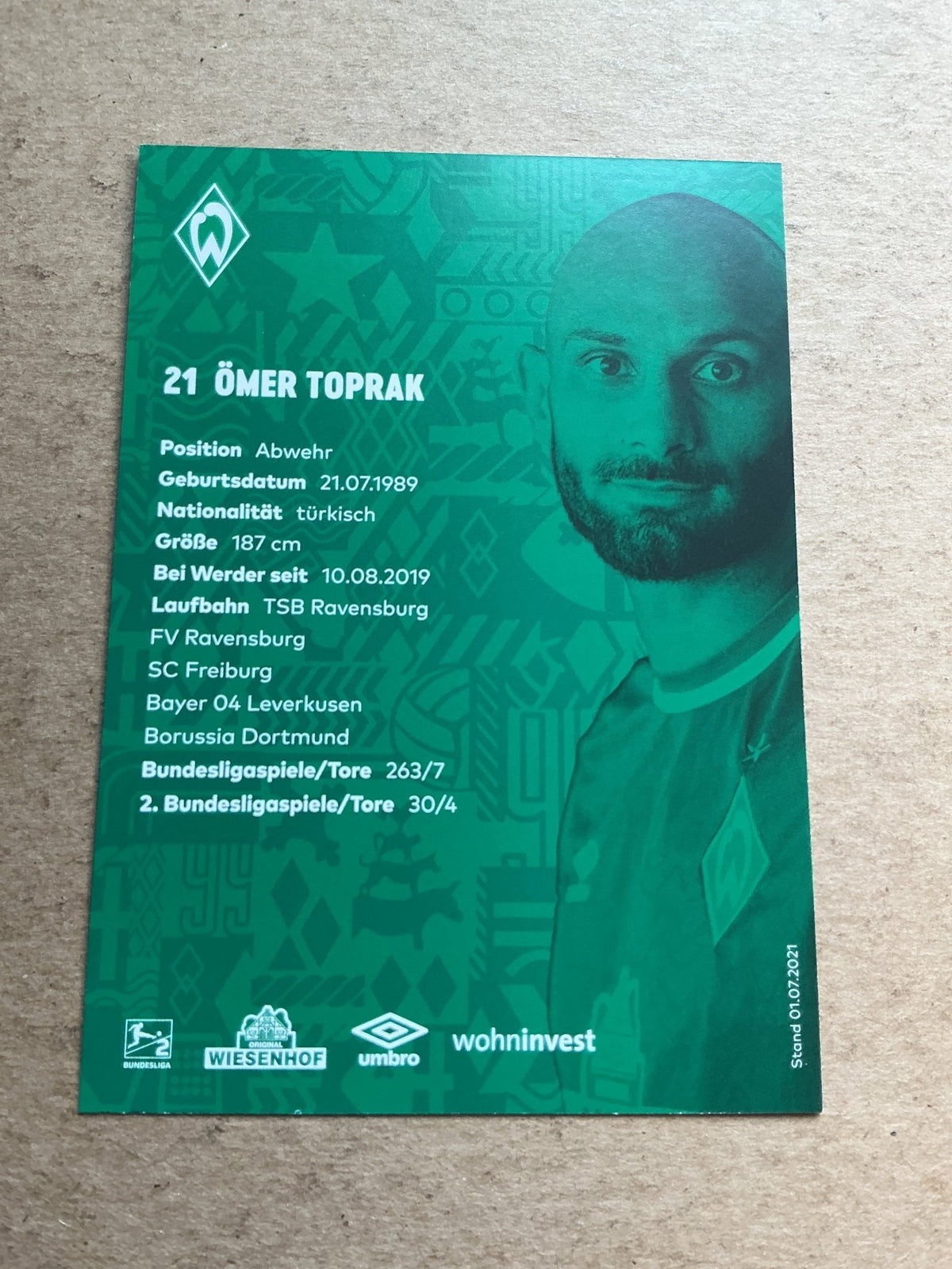 Ömer Toprak, Türkiye 🇹🇷 SV Werder Bremen 2021/22 hand signed - Autographs-World