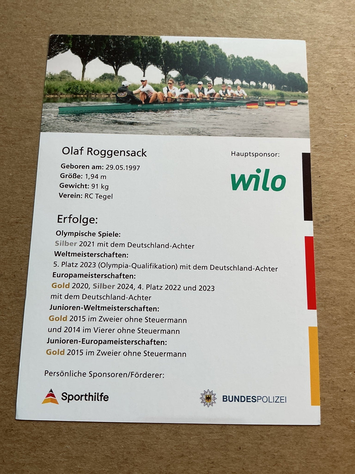 Olaf Roggensack, Germany 🇩🇪 Rowing Summer Olympics 2024 hand signed - Autographs-World