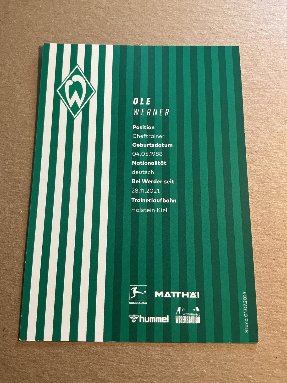 Ole Werner, Germany 🇩🇪 SV Werder Bremen 2023/24 hand signed - Autographs-World