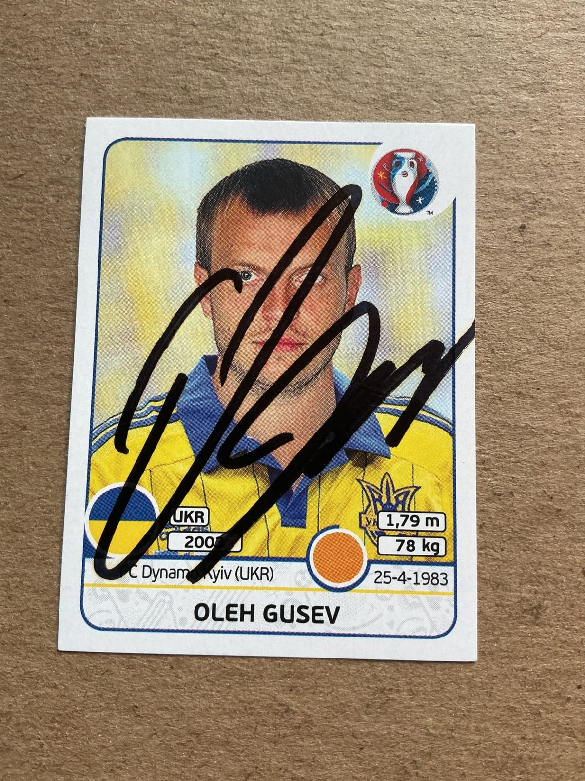 Oleh Gusev, Ukraine 🇺🇦 UEFA Euro 2016 Panini hand signed - Autographs-World