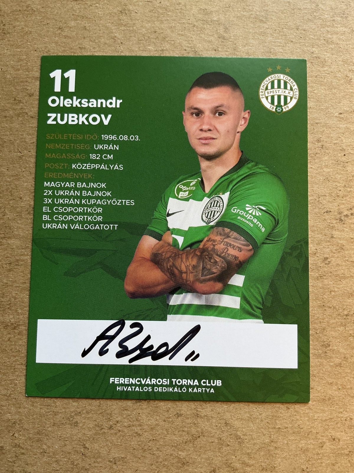 Oleksandr Zubkov, Ukraine 🇺🇦 Ferencváros 2020/21 hand signed - Autographs-World