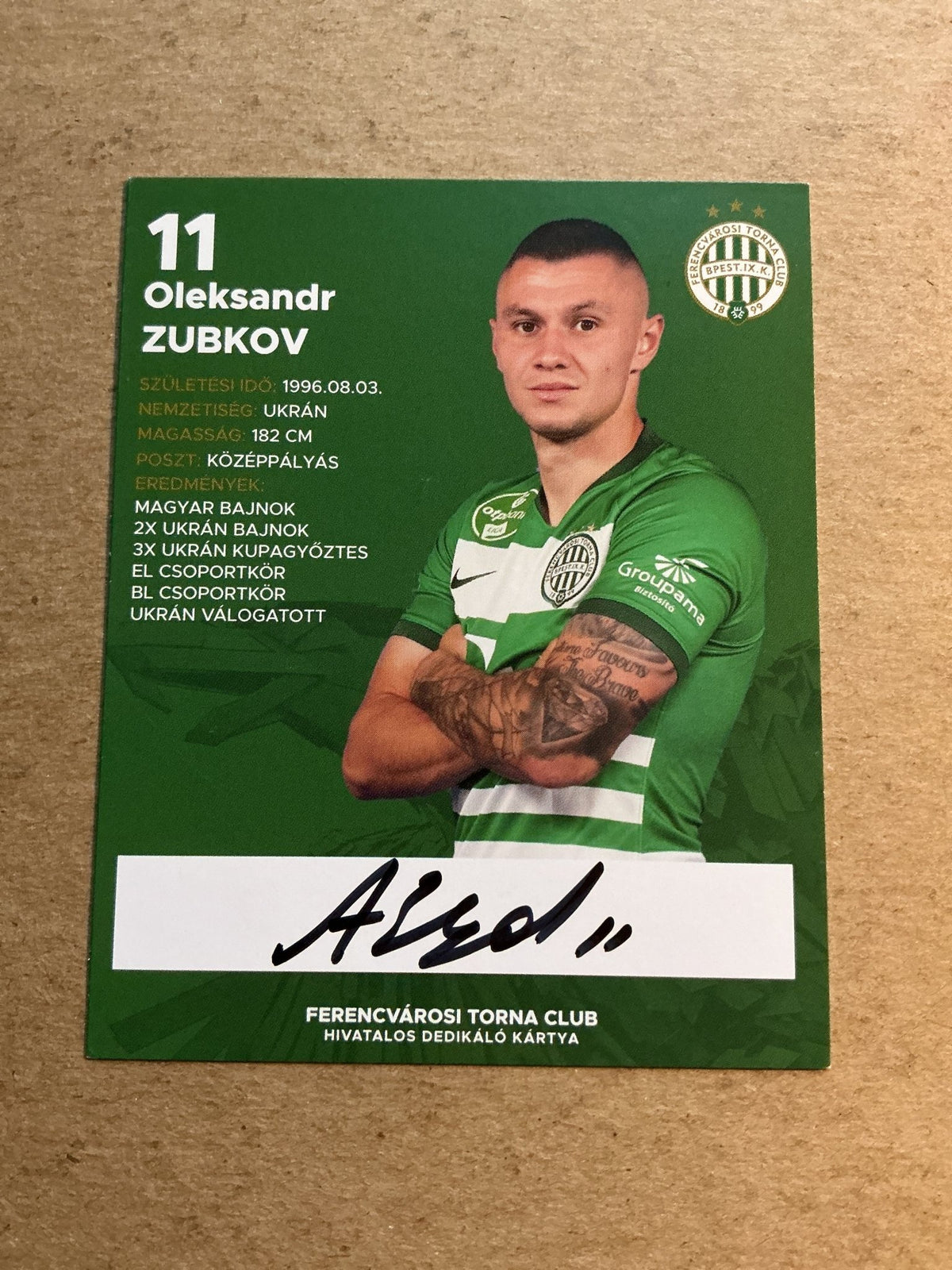 Oleksandr Zubkov, Ukraine 🇺🇦 Ferencvaros TC 2021/22 hand signed - Autographs-World