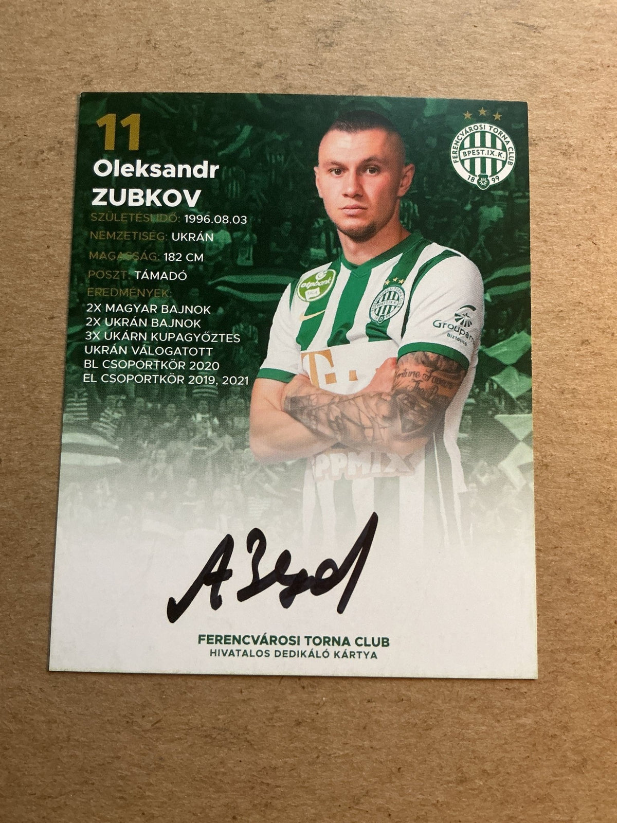 Oleksandr Zubkov, Ukraine 🇺🇦 Ferencvaros TC 2021/22 hand signed - Autographs-World