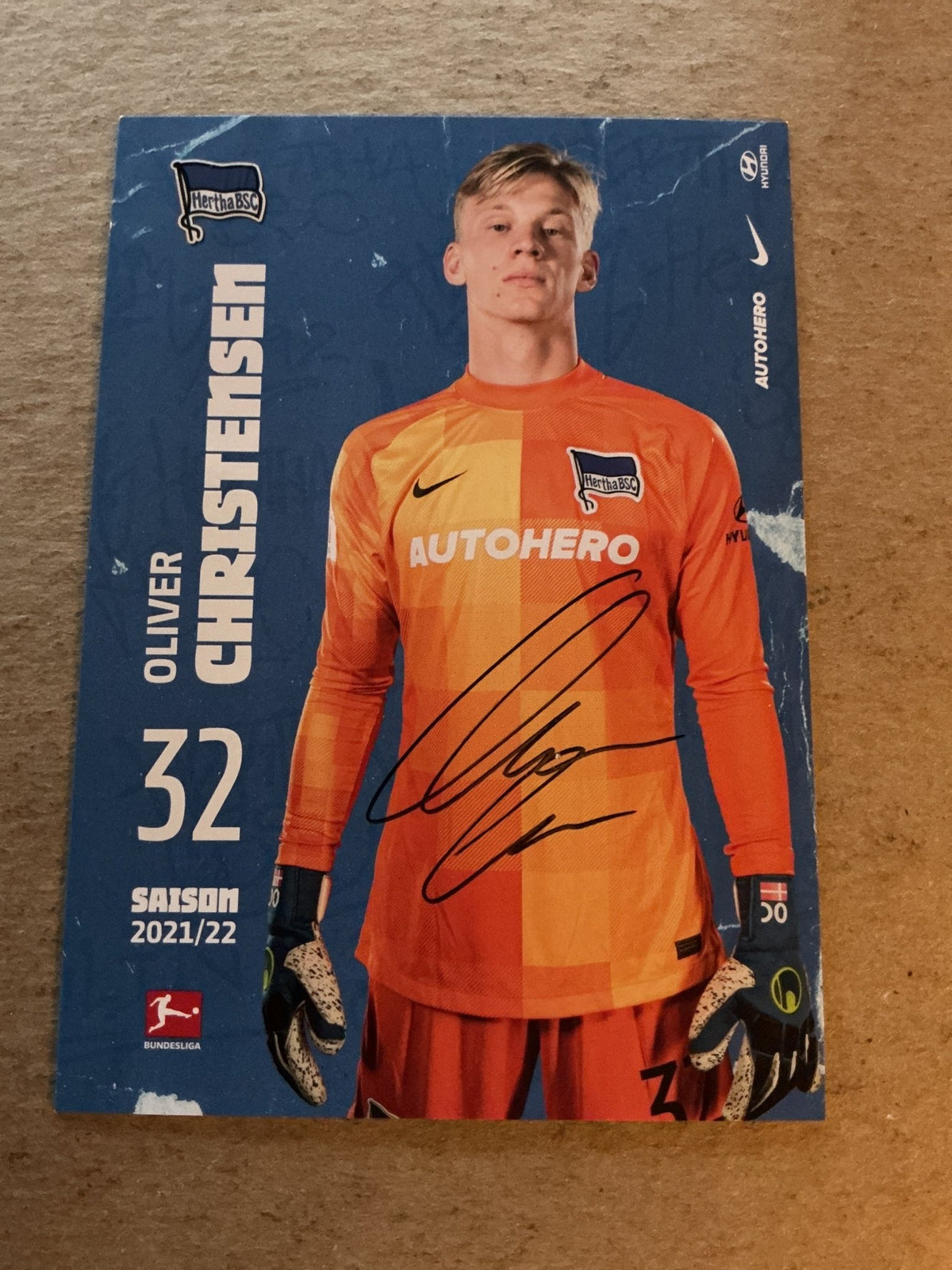 Oliver Christensen, Denmark 🇩🇰 Hertha BSC Berlin 2021/22 hand signed - Autographs-World