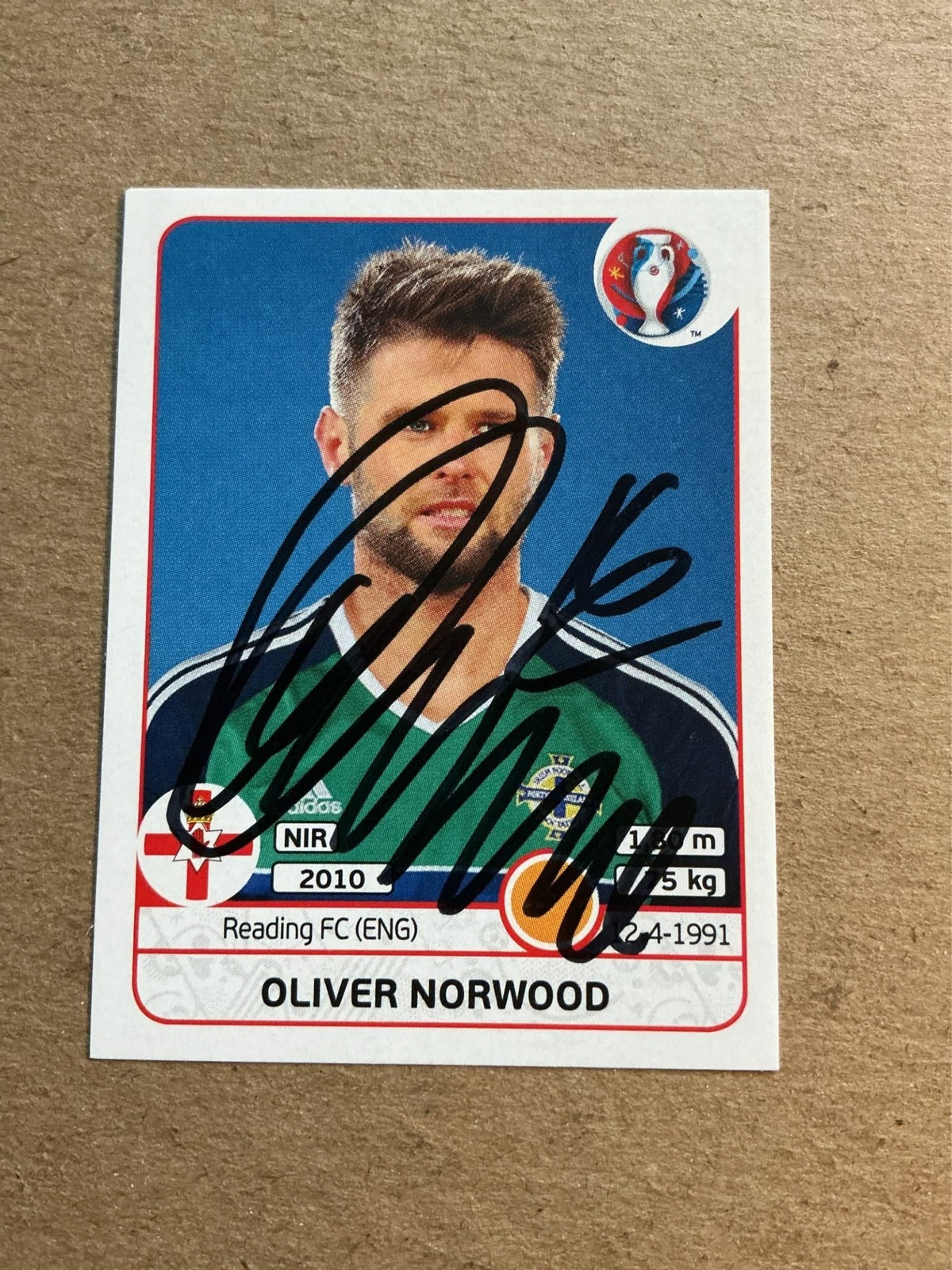 Oliver Norwood, Northern Ireland, UEFA Euro 2016 Panini hand signed - Autographs-World
