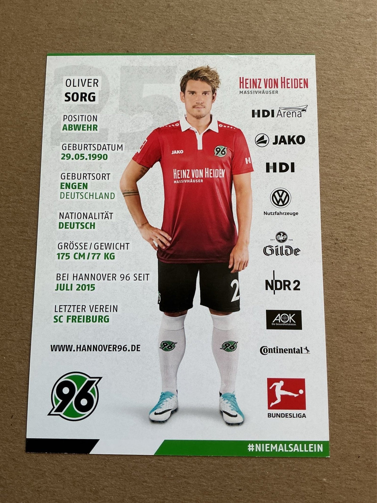 Oliver Sorg, Germany 🇩🇪 Hannover 96 2017/18 hand signed - Autographs-World