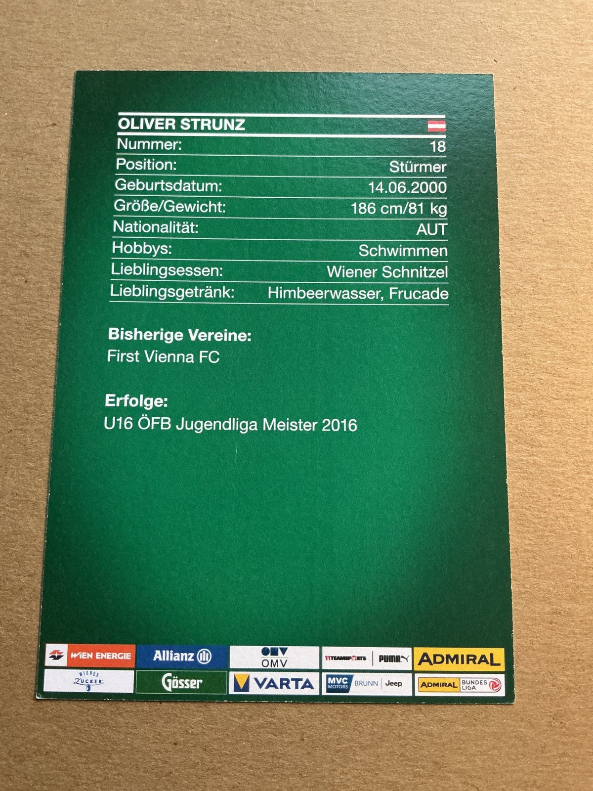 Oliver Strunz, Austria 🇦🇹 Rapid Wien 2021/22 hand signed - Autographs-World