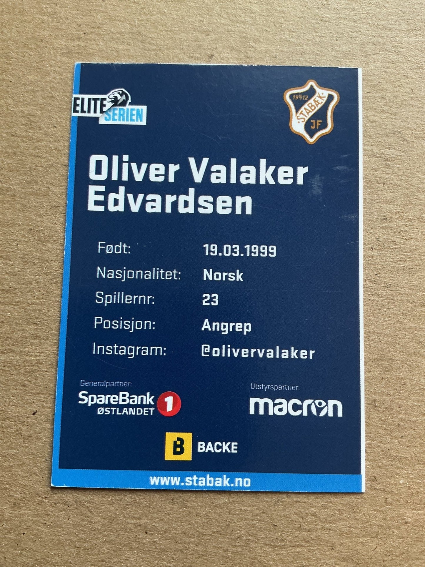 Oliver Valaker Edvardsen, Norway 🇳🇴 Stabæk IF 2019/20 hand signed - Autographs-World