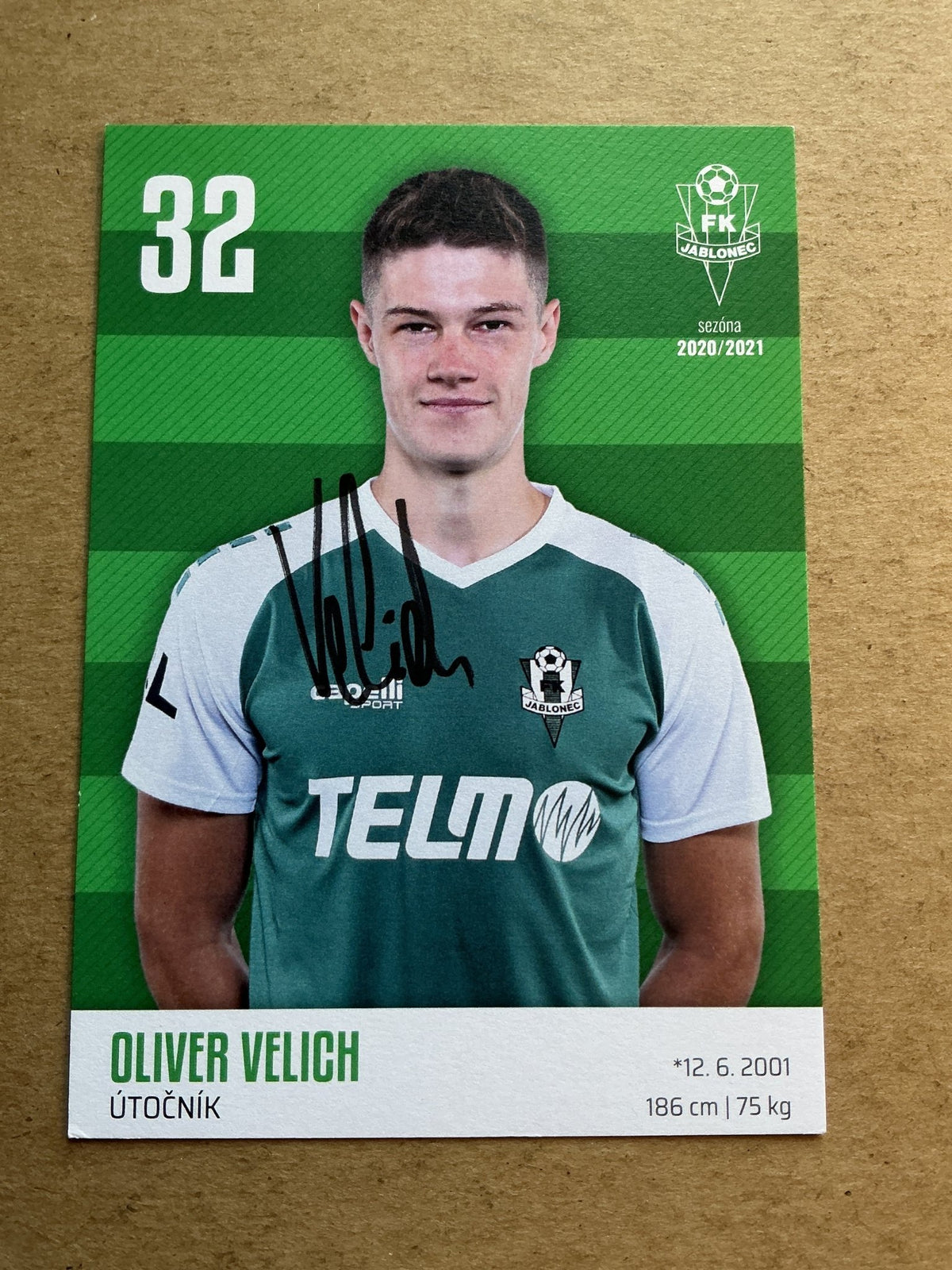 Oliver Velich, Czech Republic 🇨🇿 FK Jablonec 2020/21 hand signed - Autographs-World