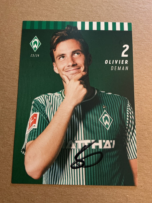 Olivier Deman, Belgium 🇧🇪 SV Werder Bremen 2023/24 hand signed - Autographs-World