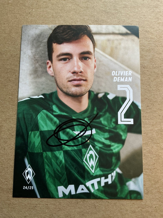 Olivier Deman, Belgium 🇧🇪 SV Werder Bremen 2024/25 hand signed - Autographs-World
