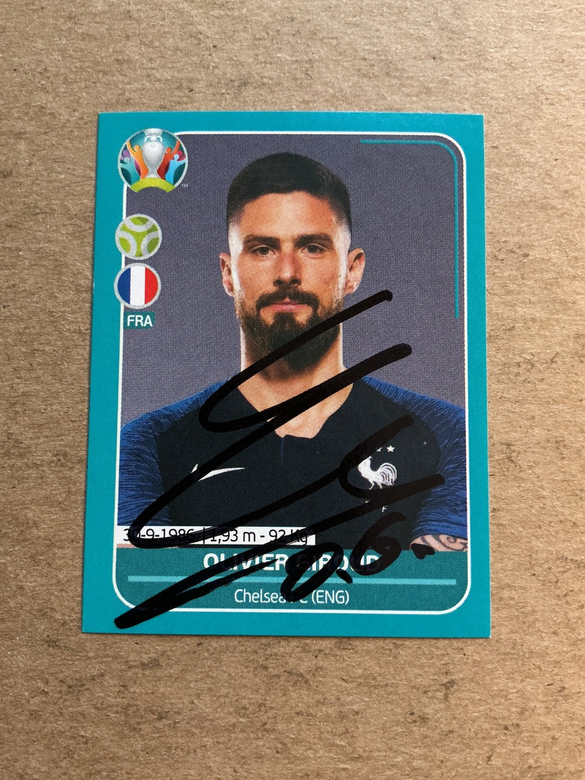 Olivier Giroud, France 🇫🇷 UEFA Euro 2020 Panini hand signed - Autographs-World