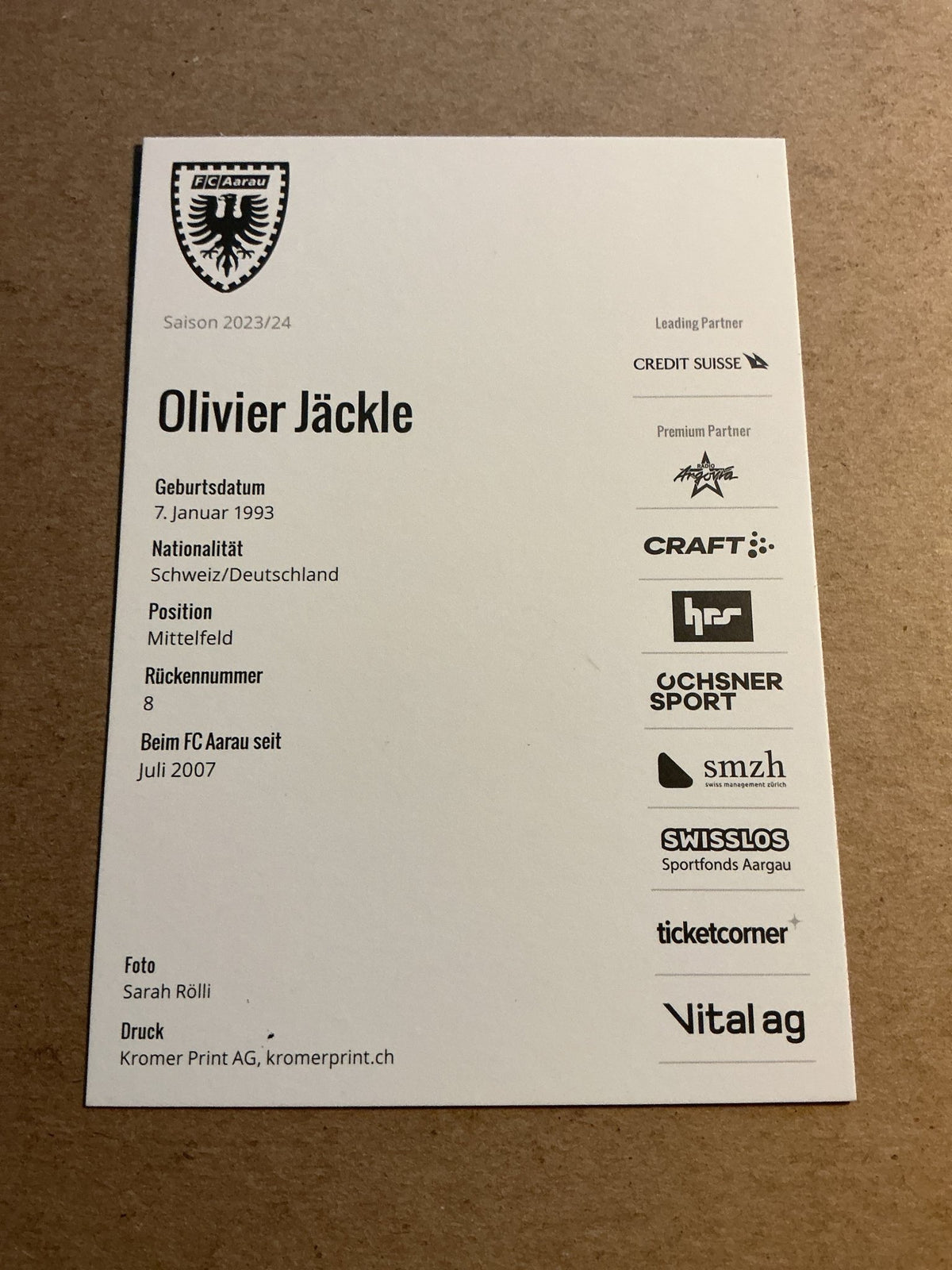 Olivier Jäckle, Switzerland 🇨🇭 FC Aarau 2023/24 hand signed - Autographs-World
